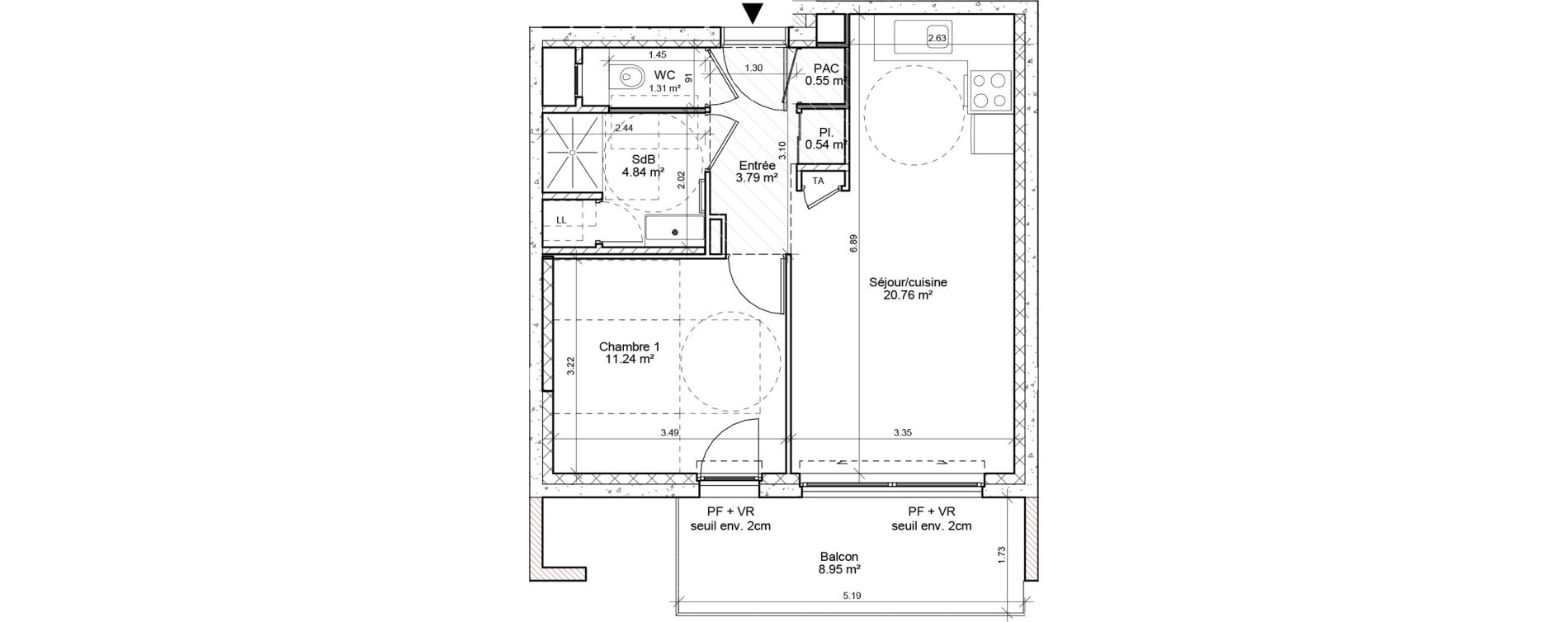 Appartement T2 de 43,04 m2 &agrave; Vif Centre