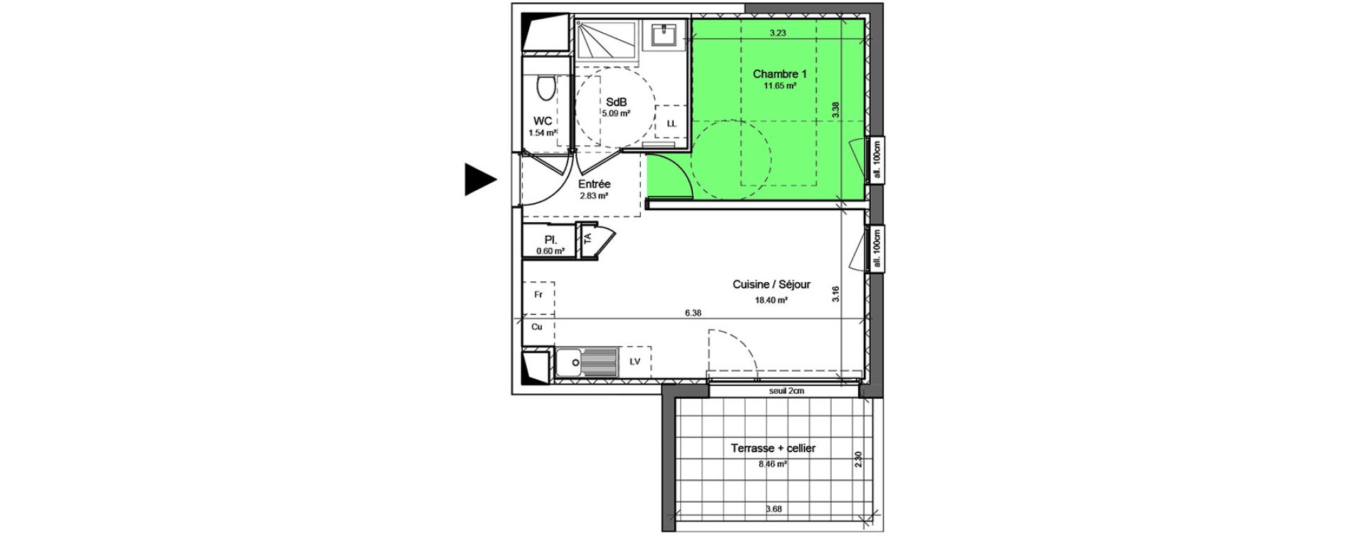 Appartement T2 de 40,12 m2 &agrave; Voreppe Centre