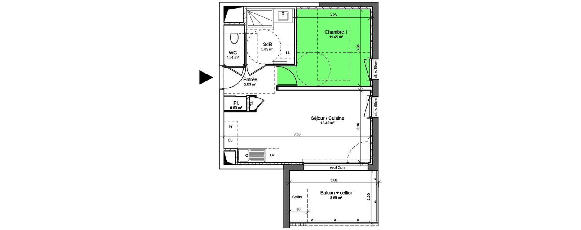 Appartement T2 de 40,12 m2 &agrave; Voreppe Centre