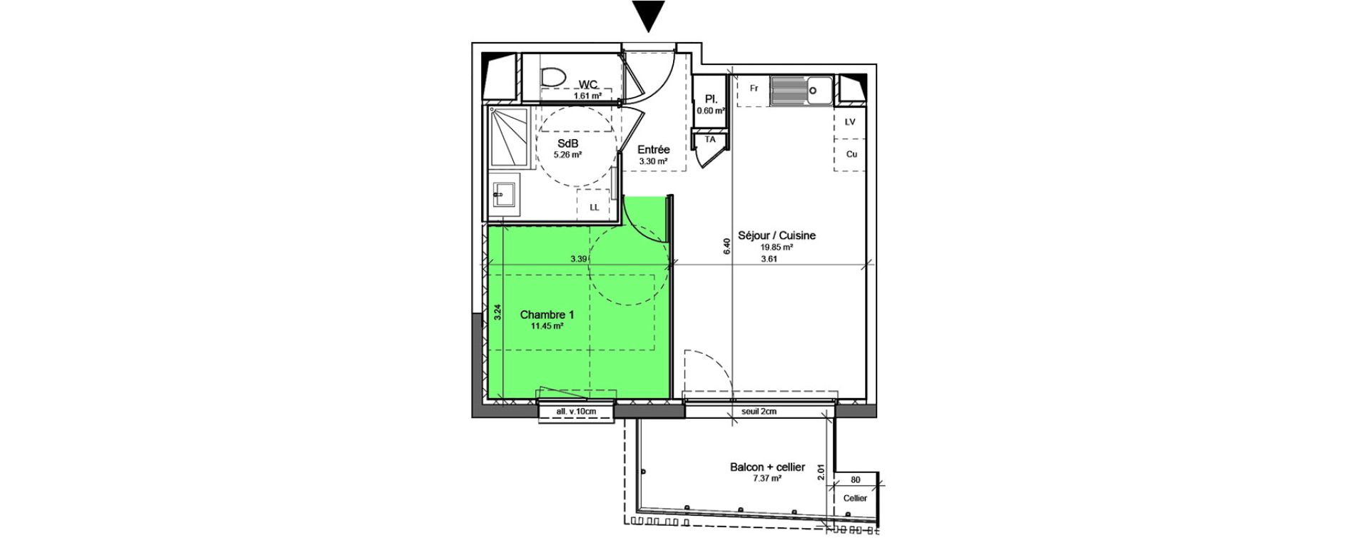 Appartement T2 de 42,07 m2 &agrave; Voreppe Centre