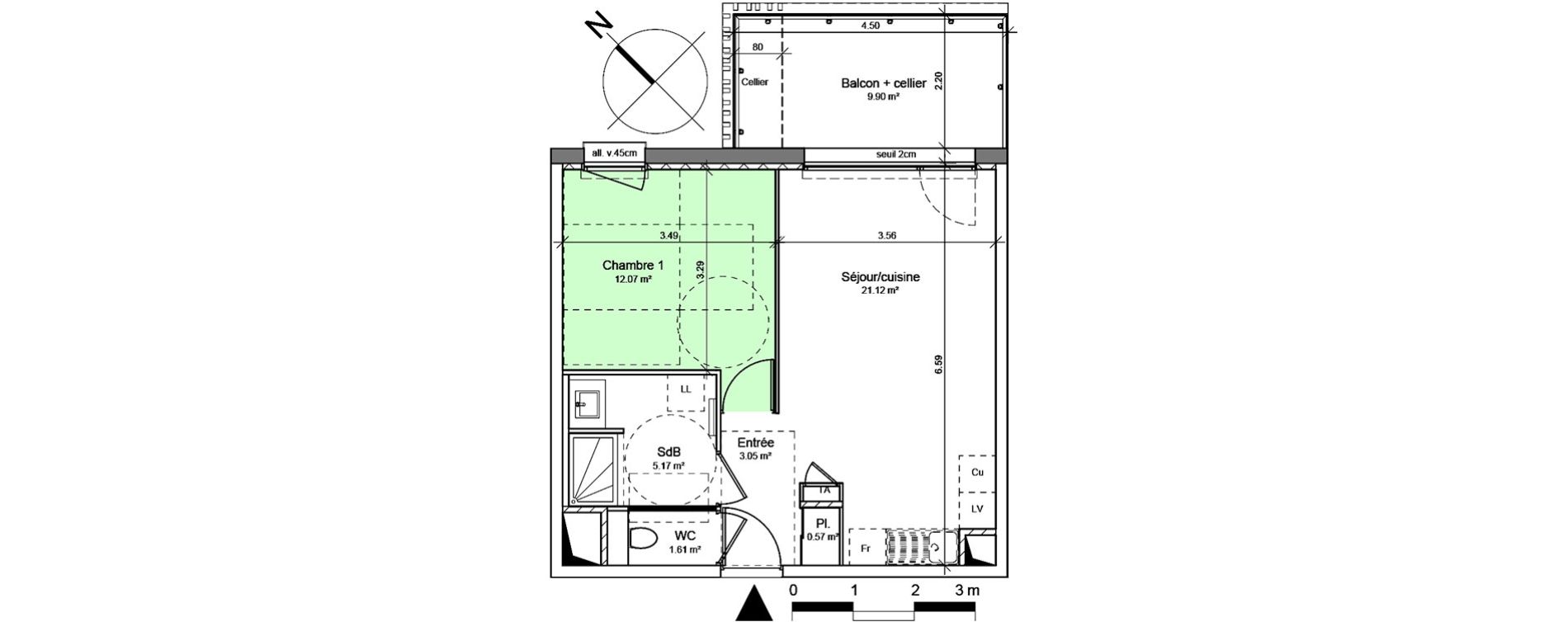 Appartement T2 de 43,49 m2 &agrave; Voreppe Centre