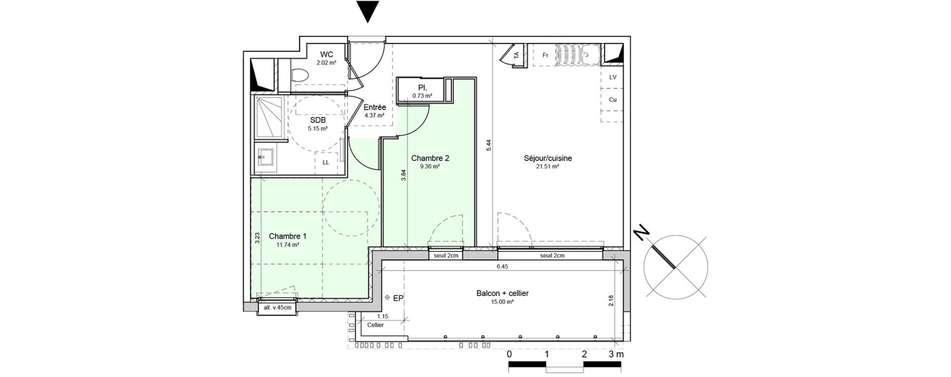 Appartement T3 de 54,88 m2 &agrave; Voreppe Centre