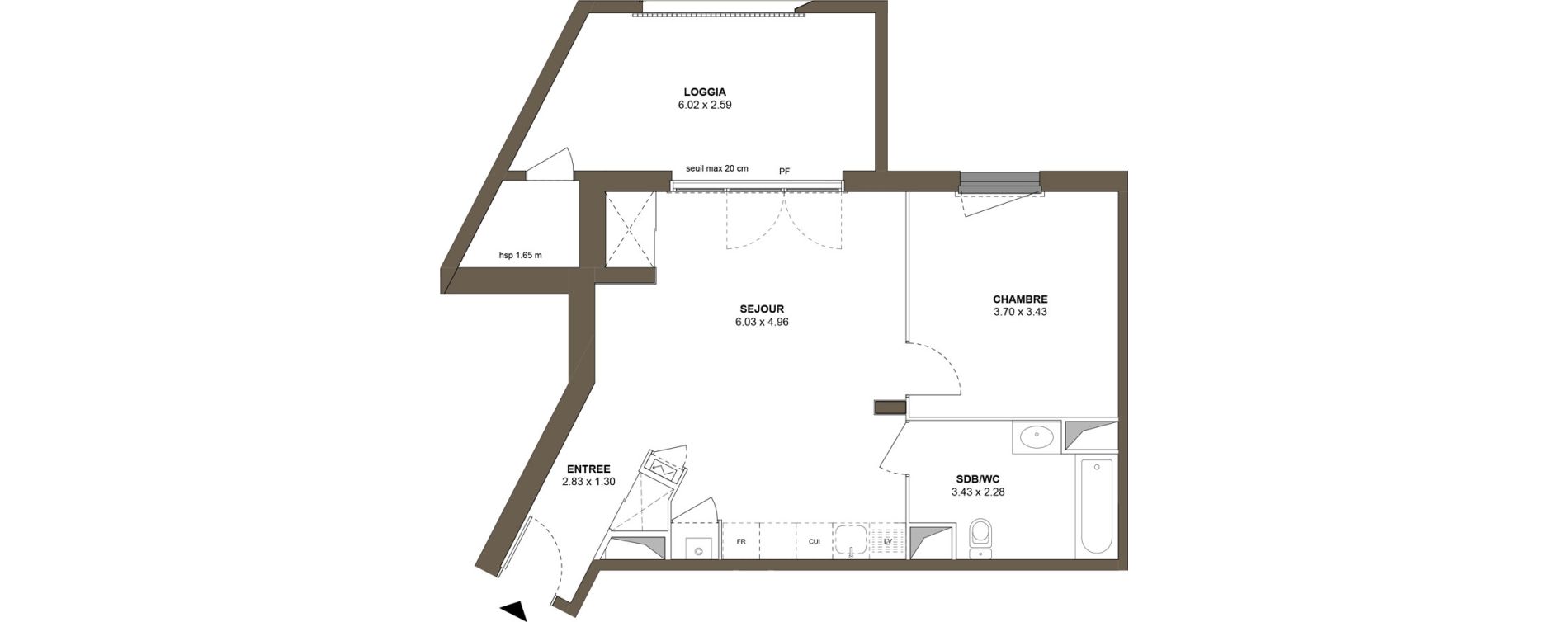 Appartement T2 de 51,55 m2 &agrave; Roanne Centre