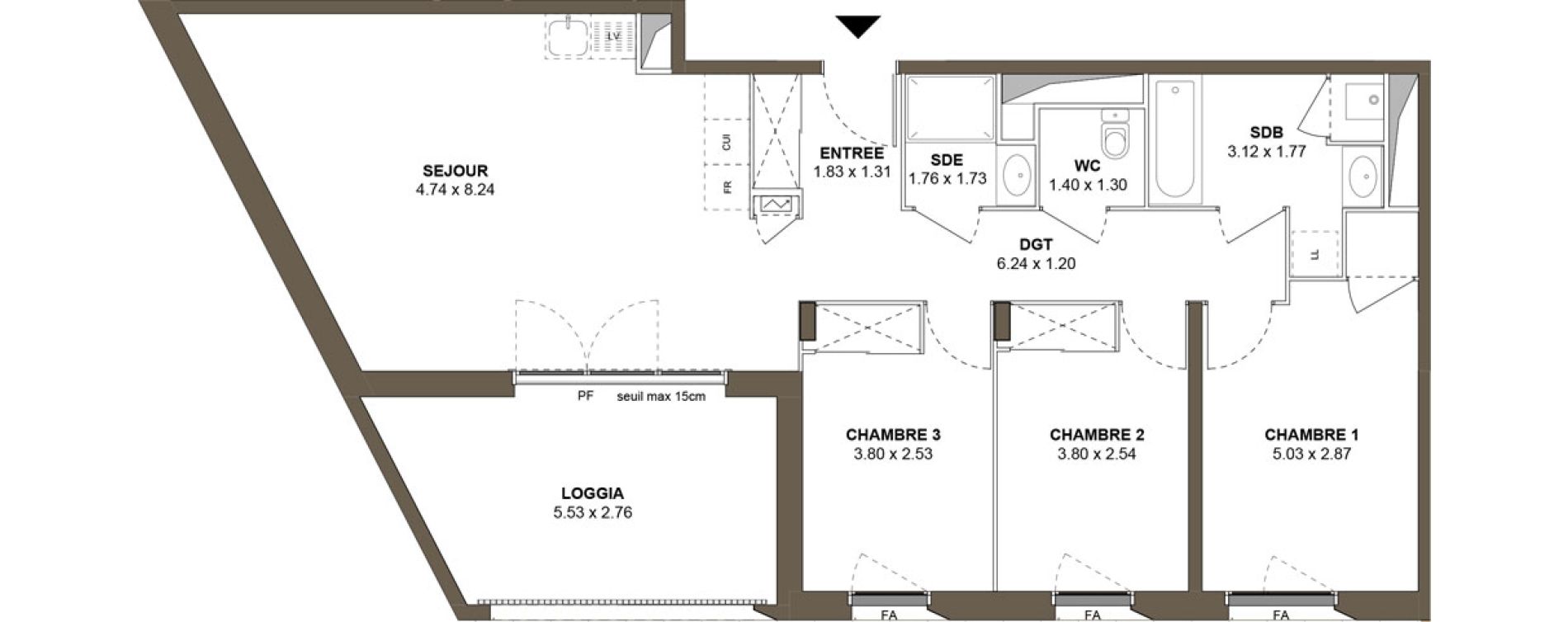 Appartement T4 de 83,38 m2 &agrave; Roanne Centre