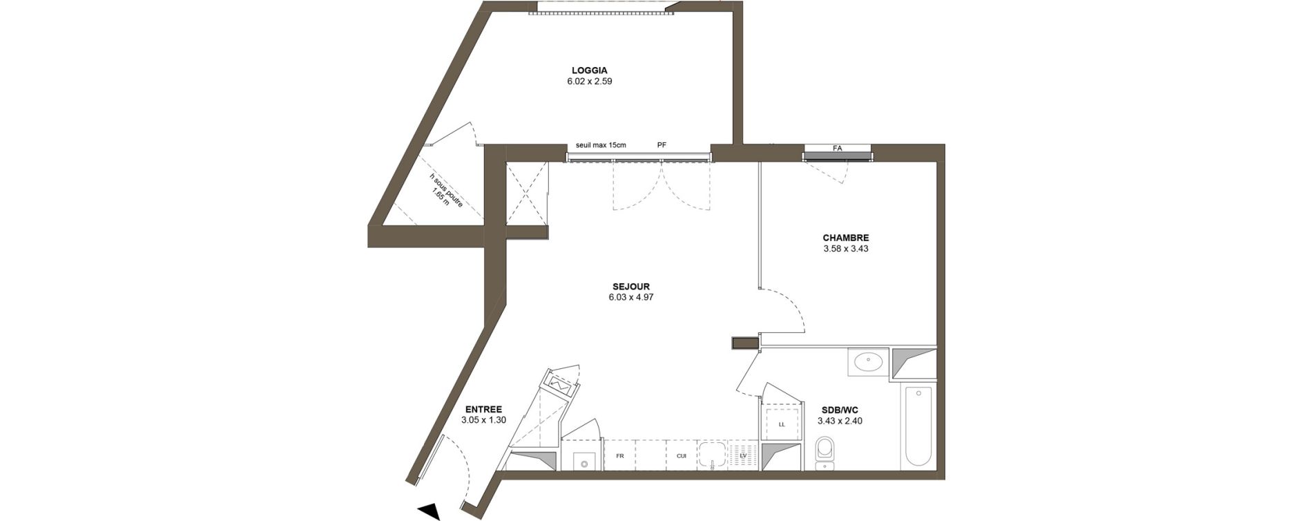 Appartement T2 de 51,10 m2 &agrave; Roanne Centre