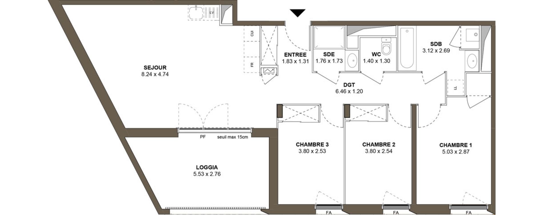 Appartement T4 de 83,35 m2 &agrave; Roanne Centre