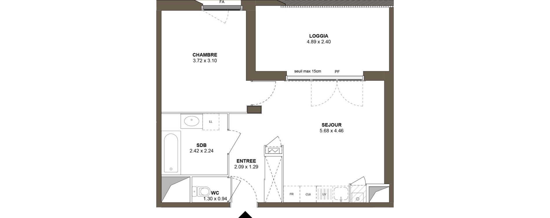 Appartement T2 de 41,80 m2 &agrave; Roanne Centre