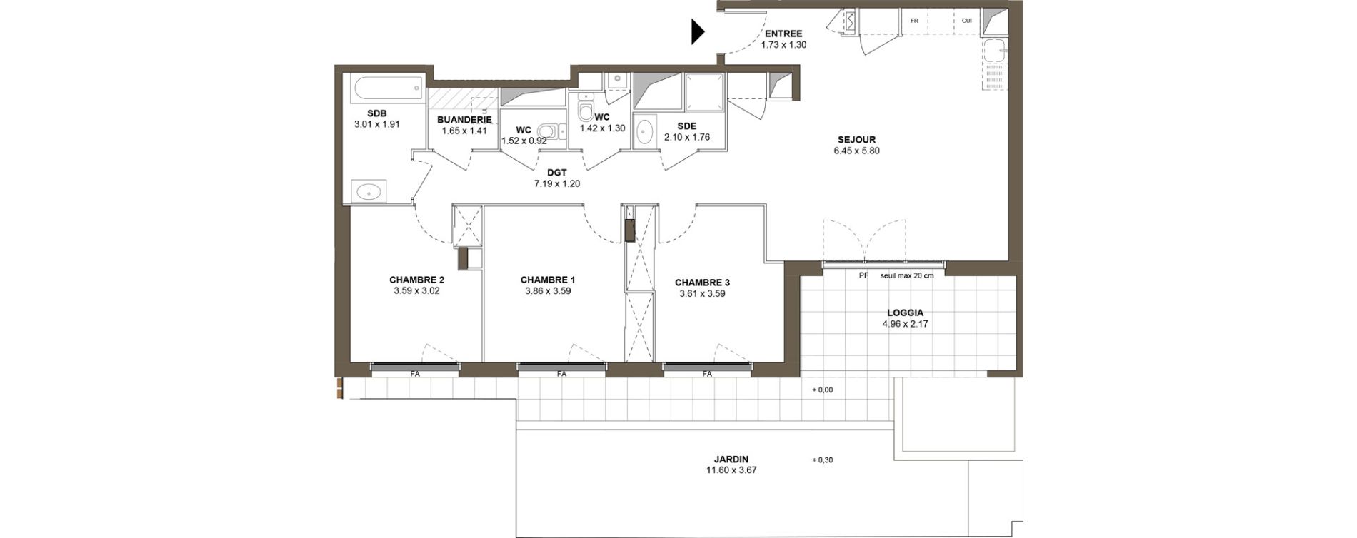 Appartement T4 de 91,44 m2 &agrave; Roanne Centre
