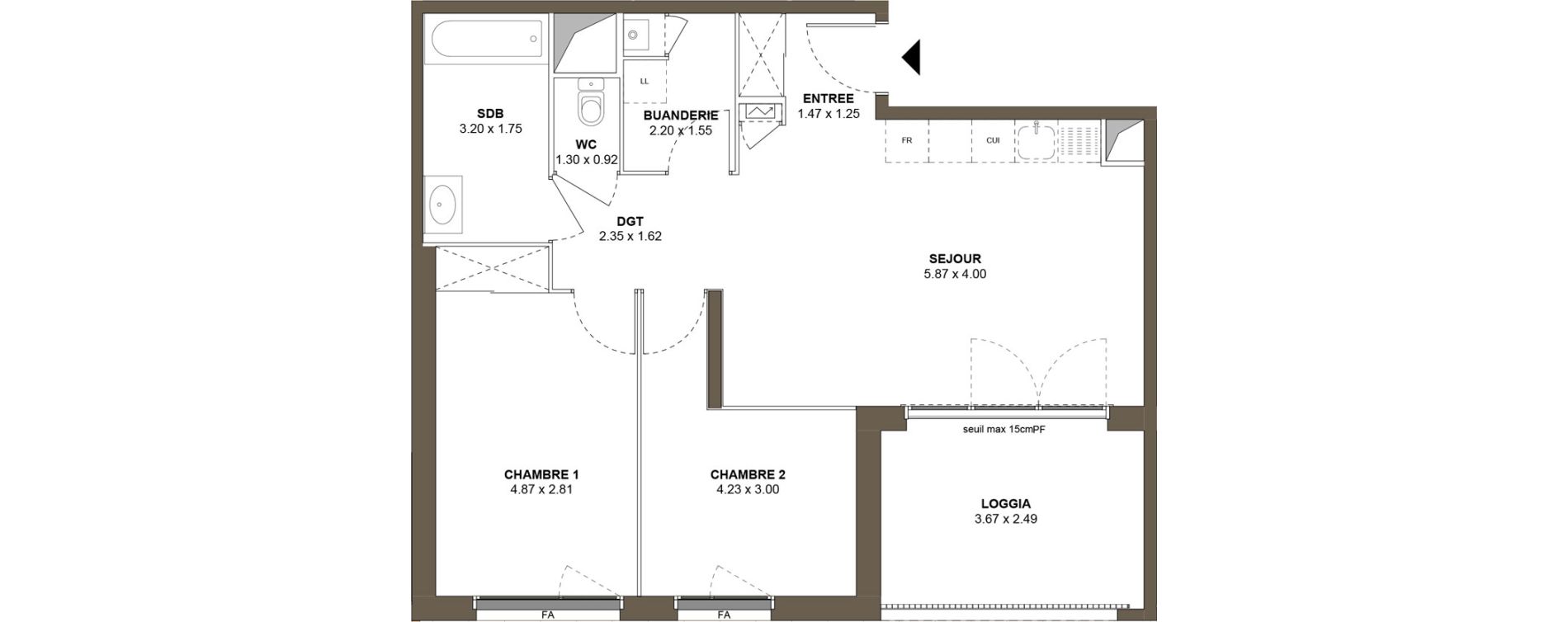 Appartement T3 de 61,70 m2 &agrave; Roanne Centre
