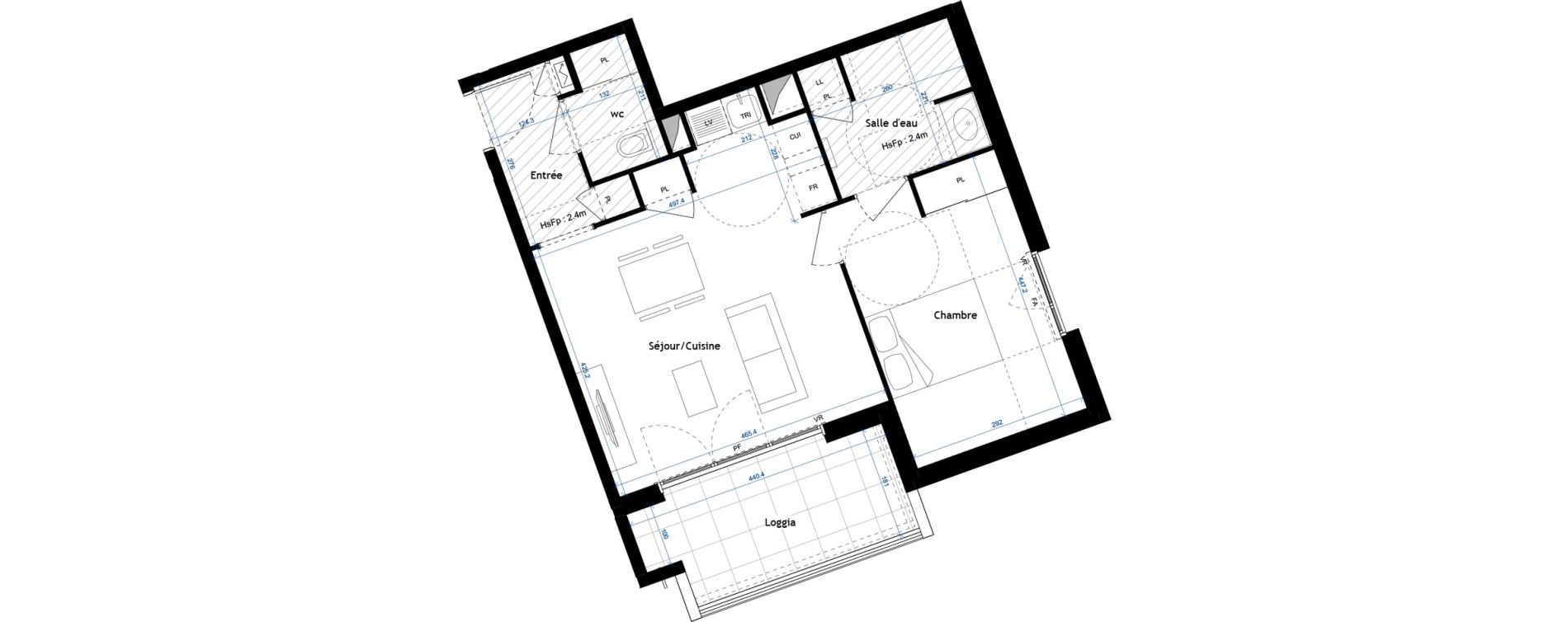 Appartement T2 meubl&eacute; de 47,97 m2 &agrave; Roanne Centre