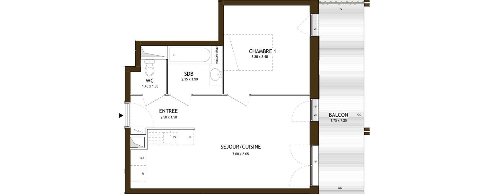 Appartement T2 de 42,10 m2 &agrave; Saint-&Eacute;tienne Chateaucreux