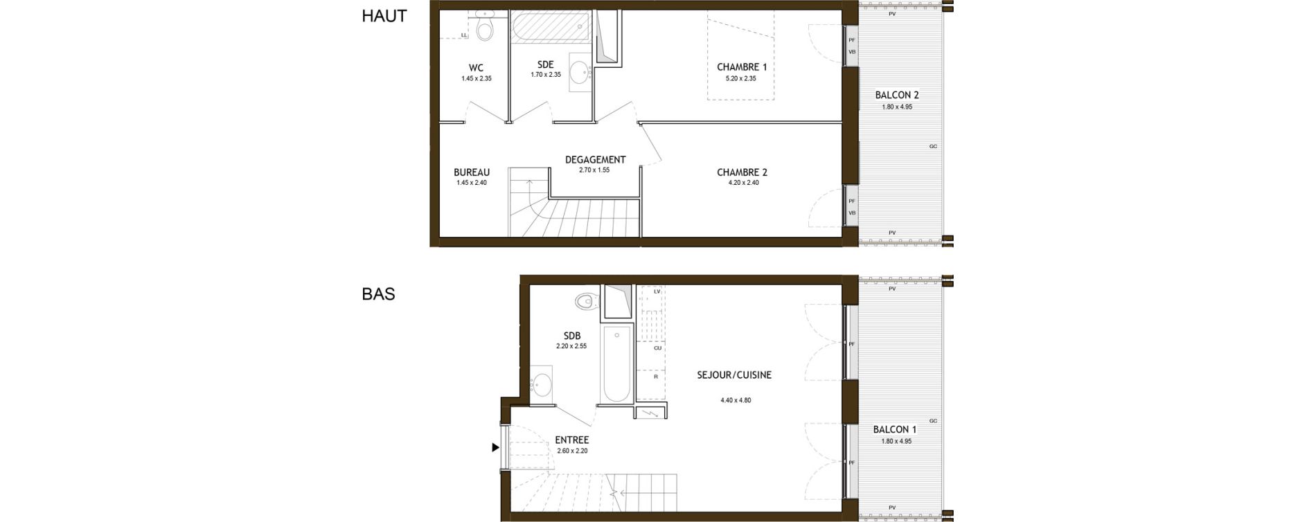 Duplex T3 de 65,70 m2 &agrave; Saint-&Eacute;tienne Chateaucreux