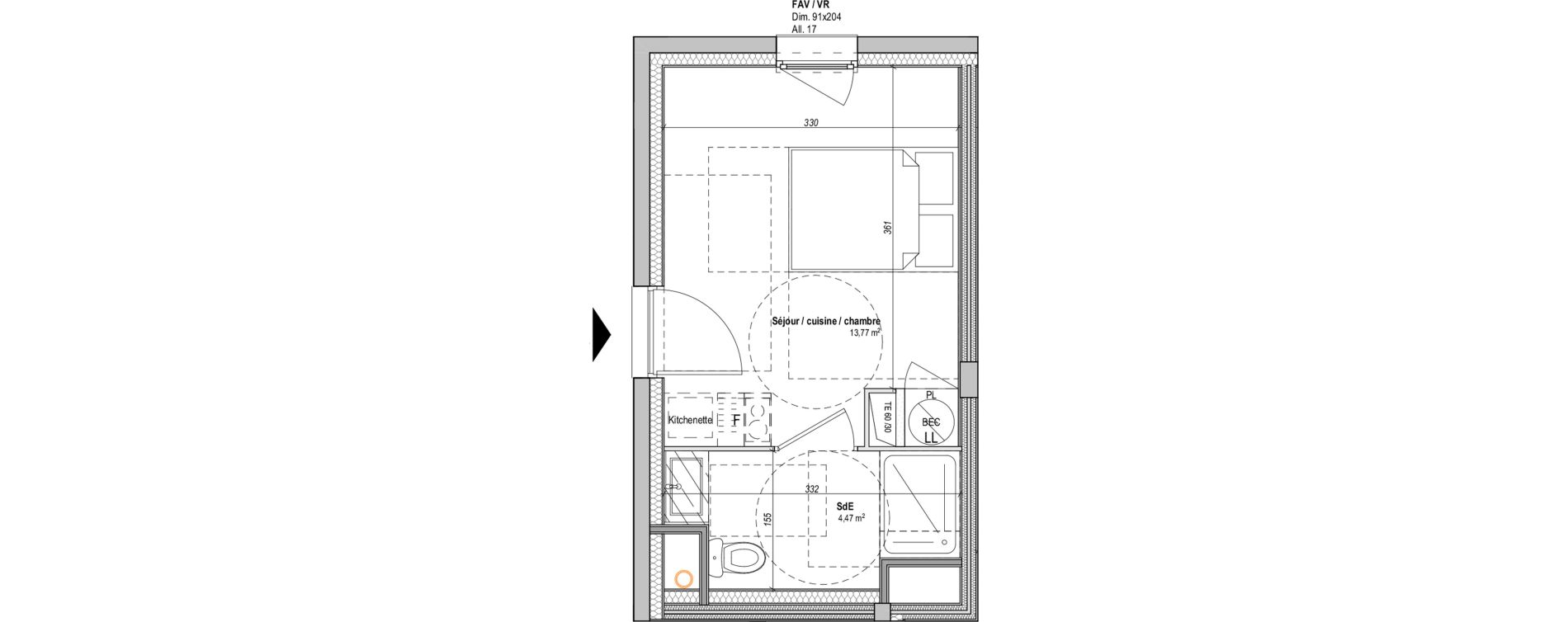 Appartement T1 de 18,24 m2 &agrave; Saint-&Eacute;tienne La manufacture