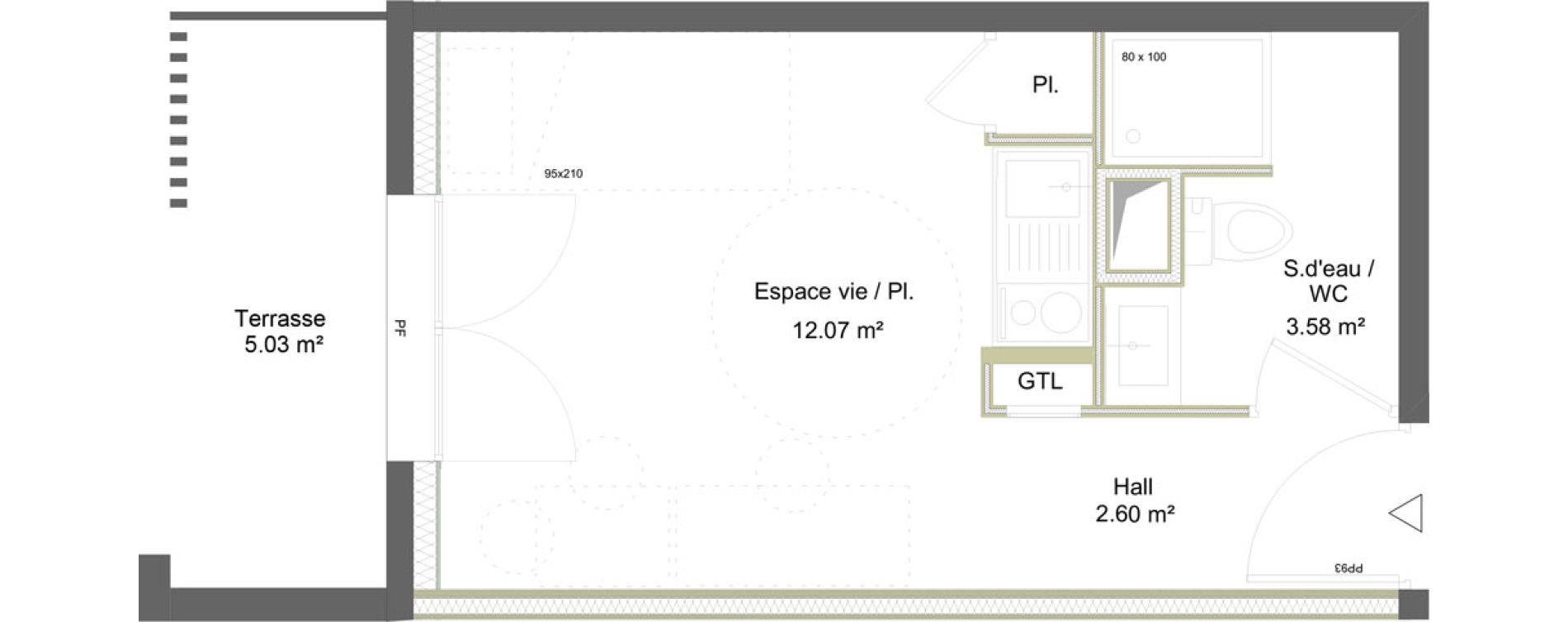 Appartement T1 meubl&eacute; de 18,25 m2 &agrave; Saint-&Eacute;tienne La marandini&egrave;re