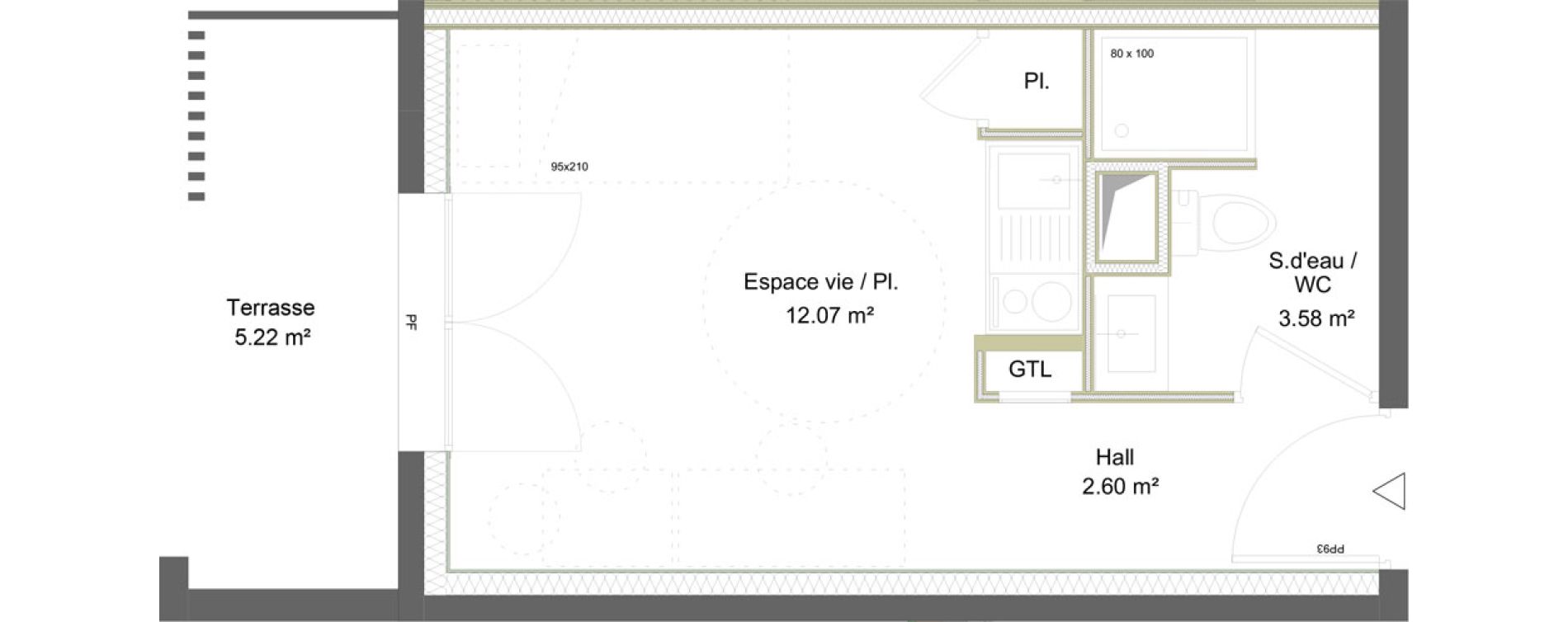 Appartement T1 meubl&eacute; de 18,25 m2 &agrave; Saint-&Eacute;tienne La marandini&egrave;re