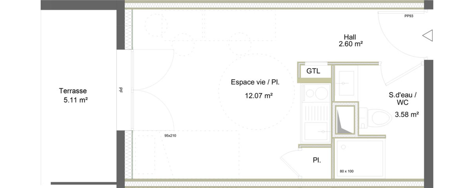 Appartement T1 meubl&eacute; de 18,25 m2 &agrave; Saint-&Eacute;tienne La marandini&egrave;re