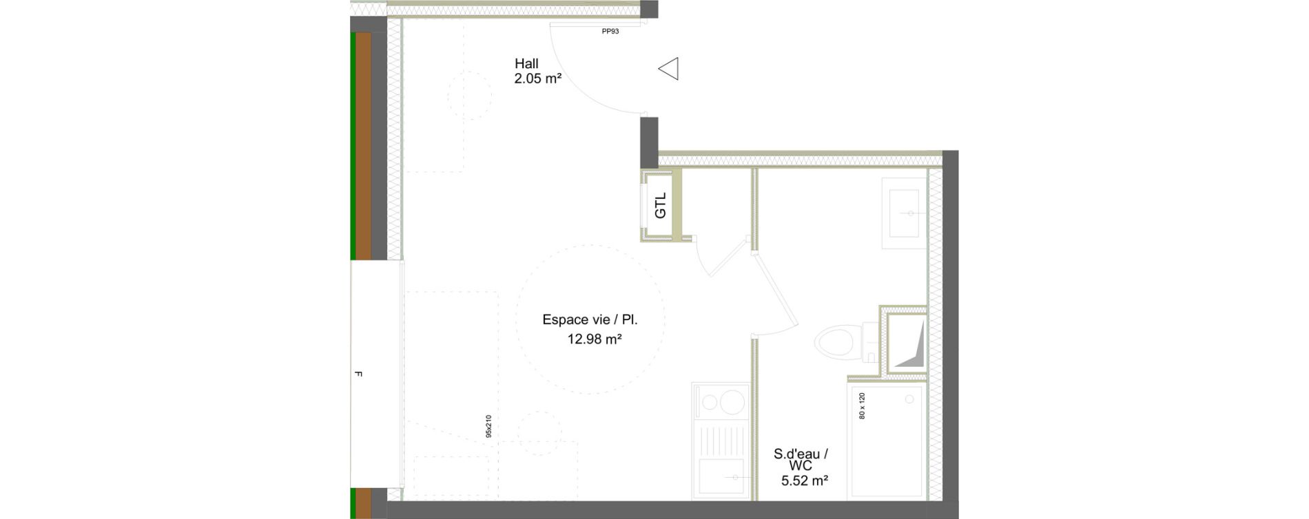 Appartement T1 meubl&eacute; de 20,55 m2 &agrave; Saint-&Eacute;tienne La marandini&egrave;re