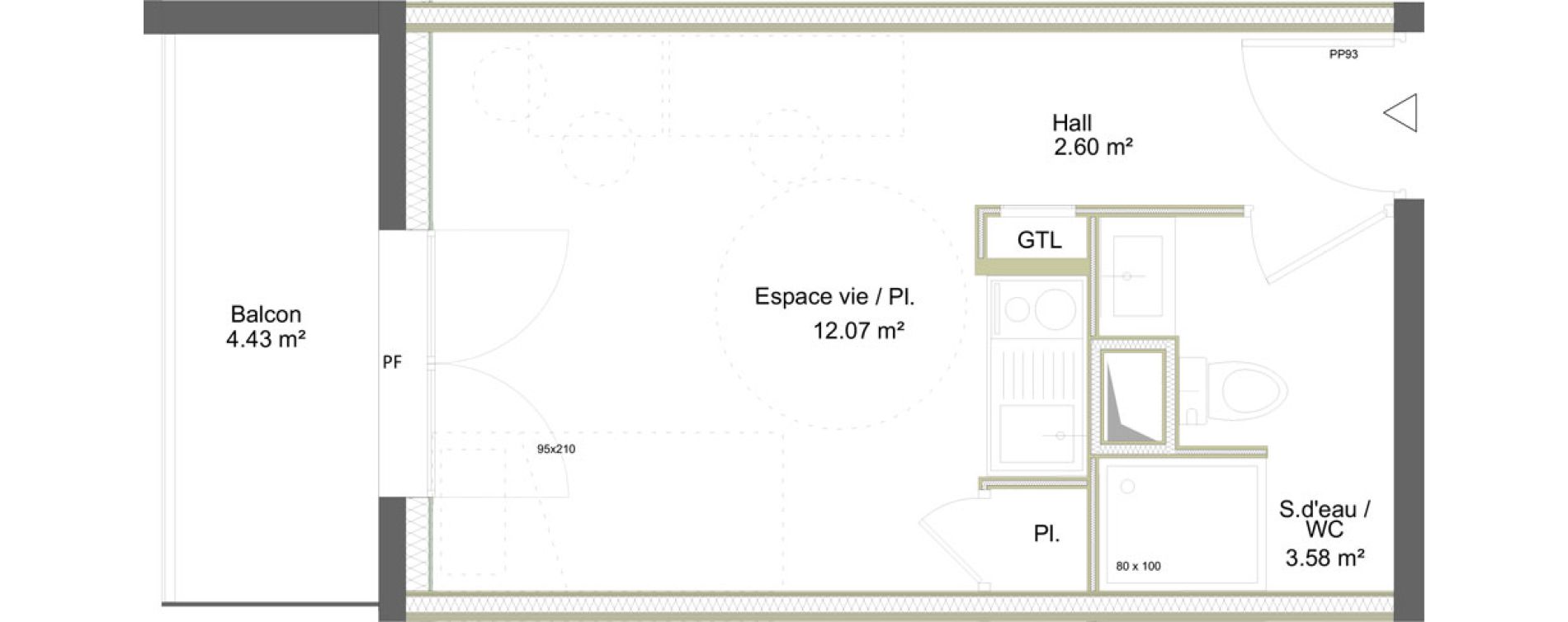 Appartement T1 meubl&eacute; de 18,25 m2 &agrave; Saint-&Eacute;tienne La marandini&egrave;re