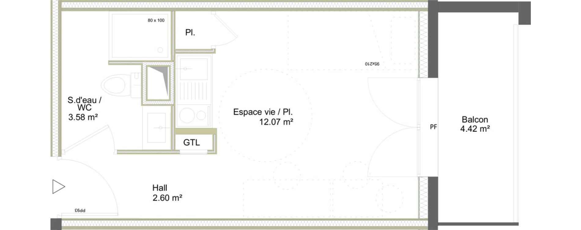 Appartement T1 meubl&eacute; de 18,25 m2 &agrave; Saint-&Eacute;tienne La marandini&egrave;re