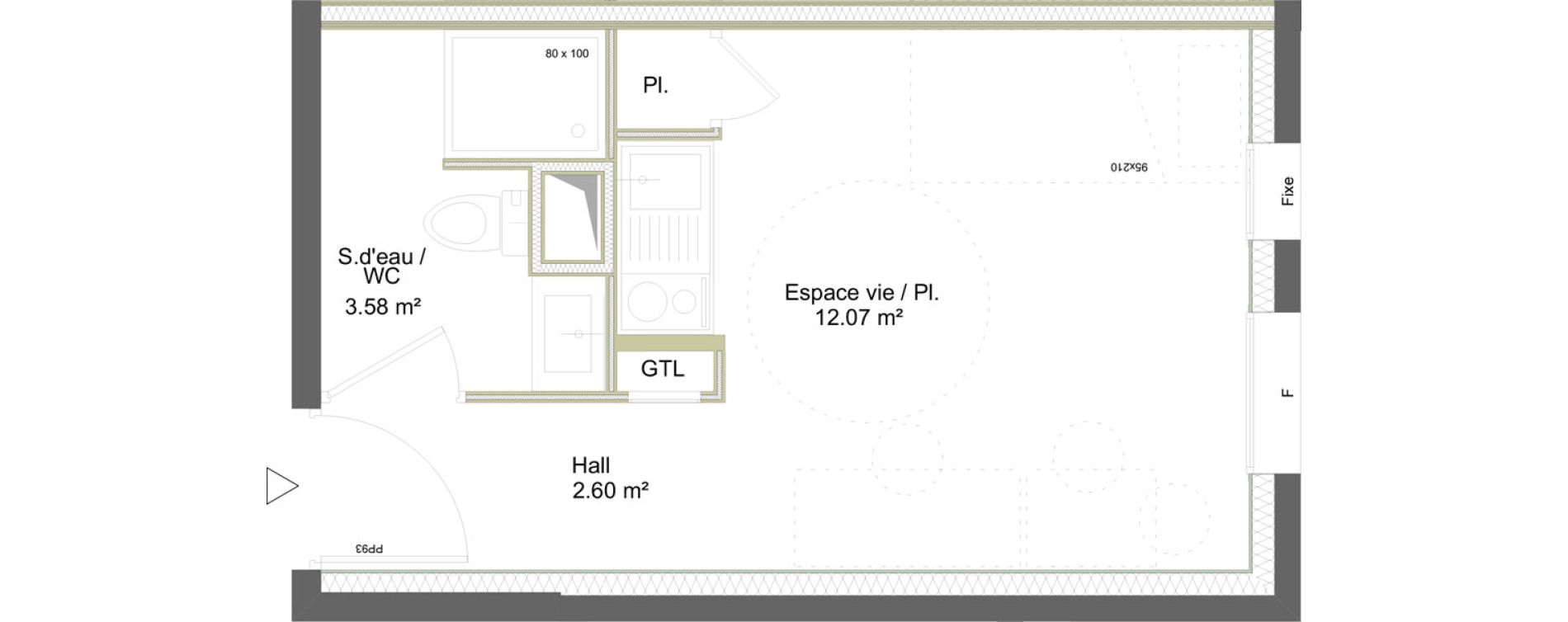 Appartement T1 meubl&eacute; de 18,25 m2 &agrave; Saint-&Eacute;tienne La marandini&egrave;re