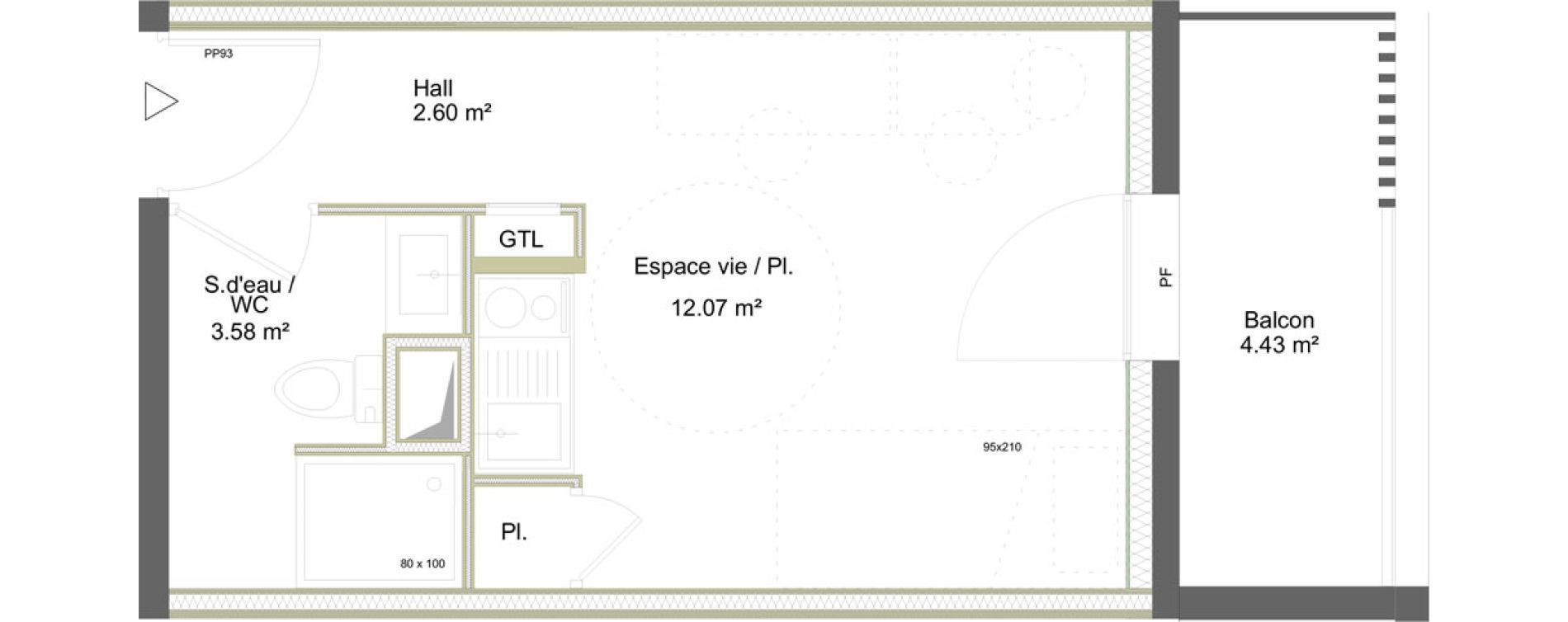 Appartement T1 meubl&eacute; de 18,25 m2 &agrave; Saint-&Eacute;tienne La marandini&egrave;re