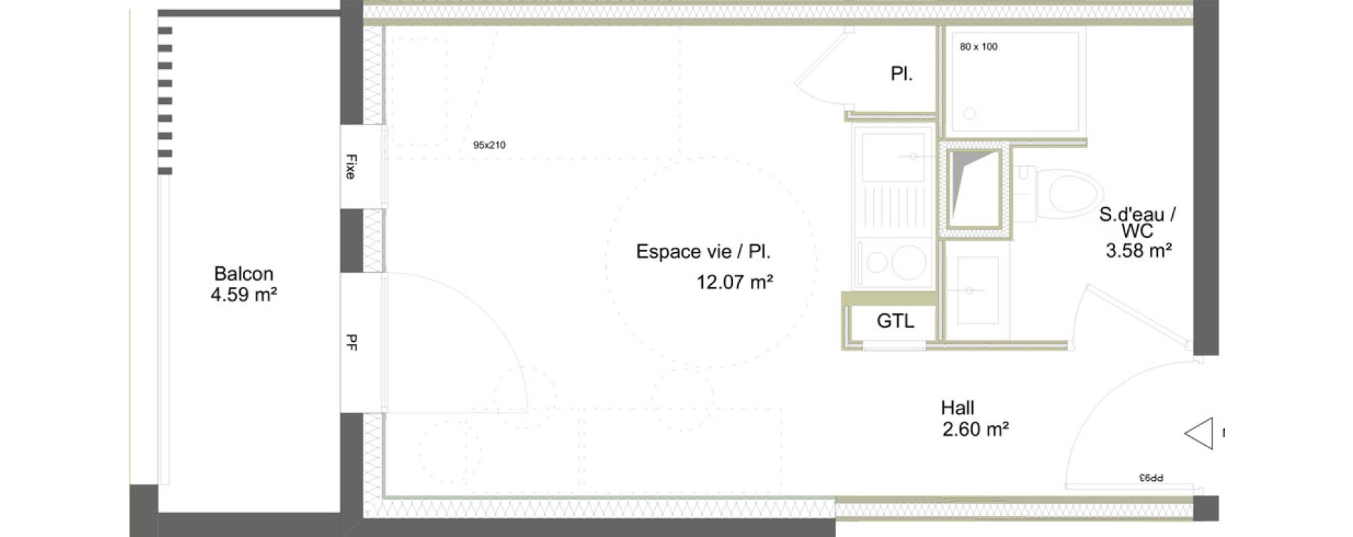 Appartement T1 meubl&eacute; de 18,25 m2 &agrave; Saint-&Eacute;tienne La marandini&egrave;re