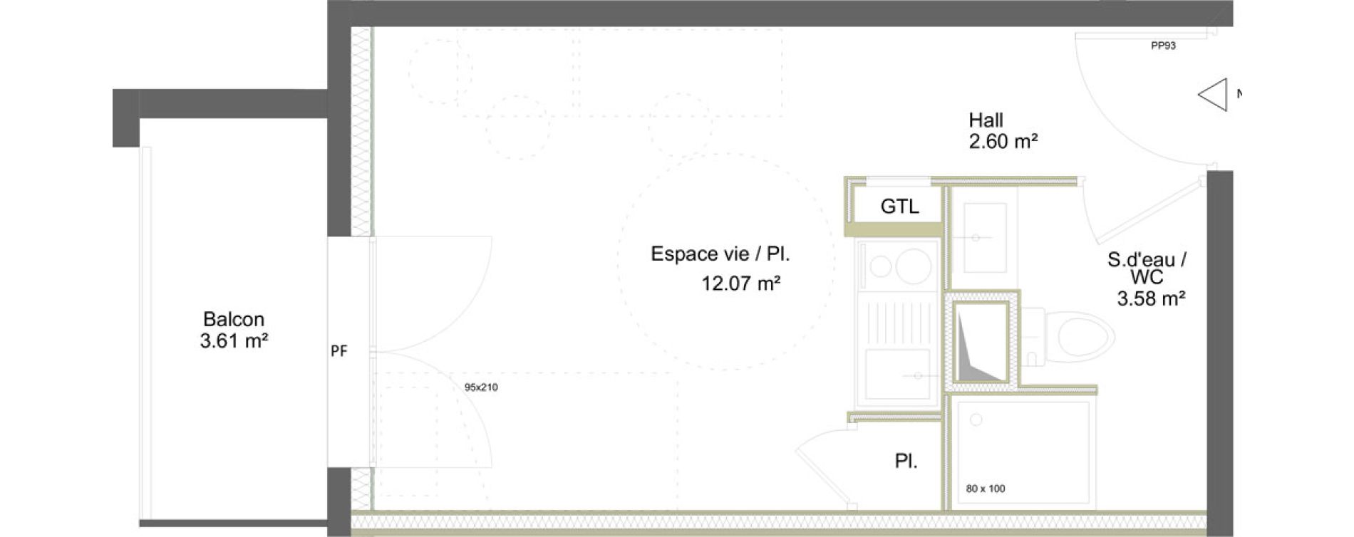 Appartement T1 meubl&eacute; de 18,25 m2 &agrave; Saint-&Eacute;tienne La marandini&egrave;re