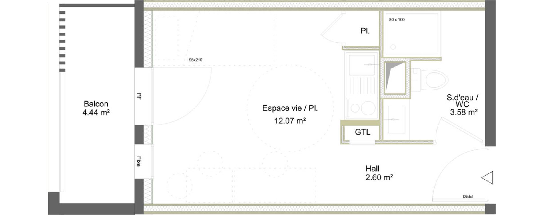 Appartement T1 meubl&eacute; de 18,25 m2 &agrave; Saint-&Eacute;tienne La marandini&egrave;re