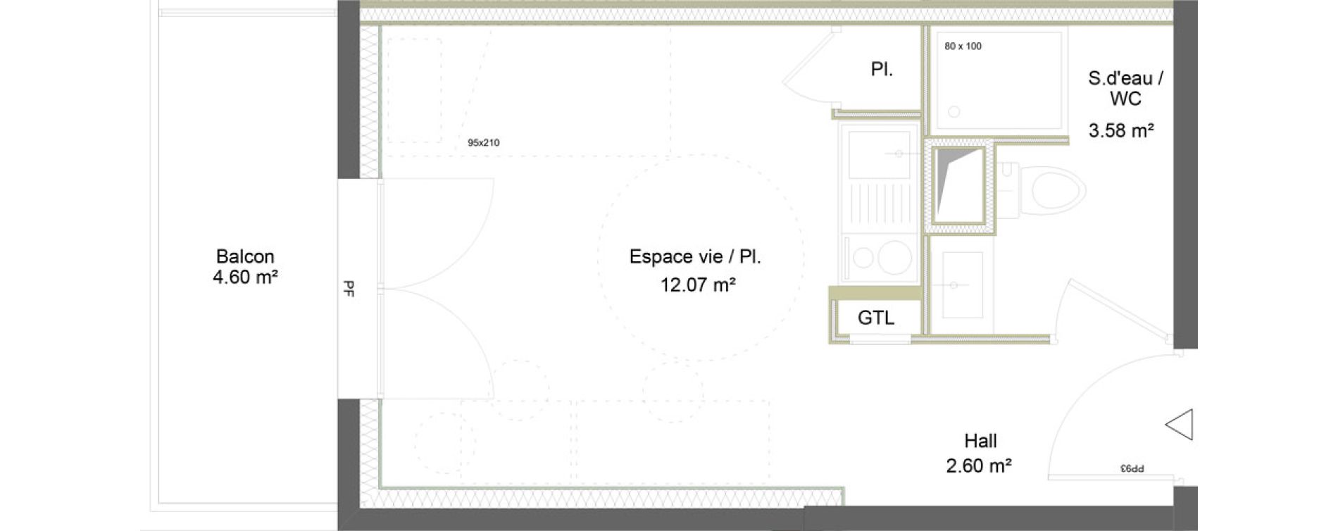 Appartement T1 meubl&eacute; de 18,25 m2 &agrave; Saint-&Eacute;tienne La marandini&egrave;re