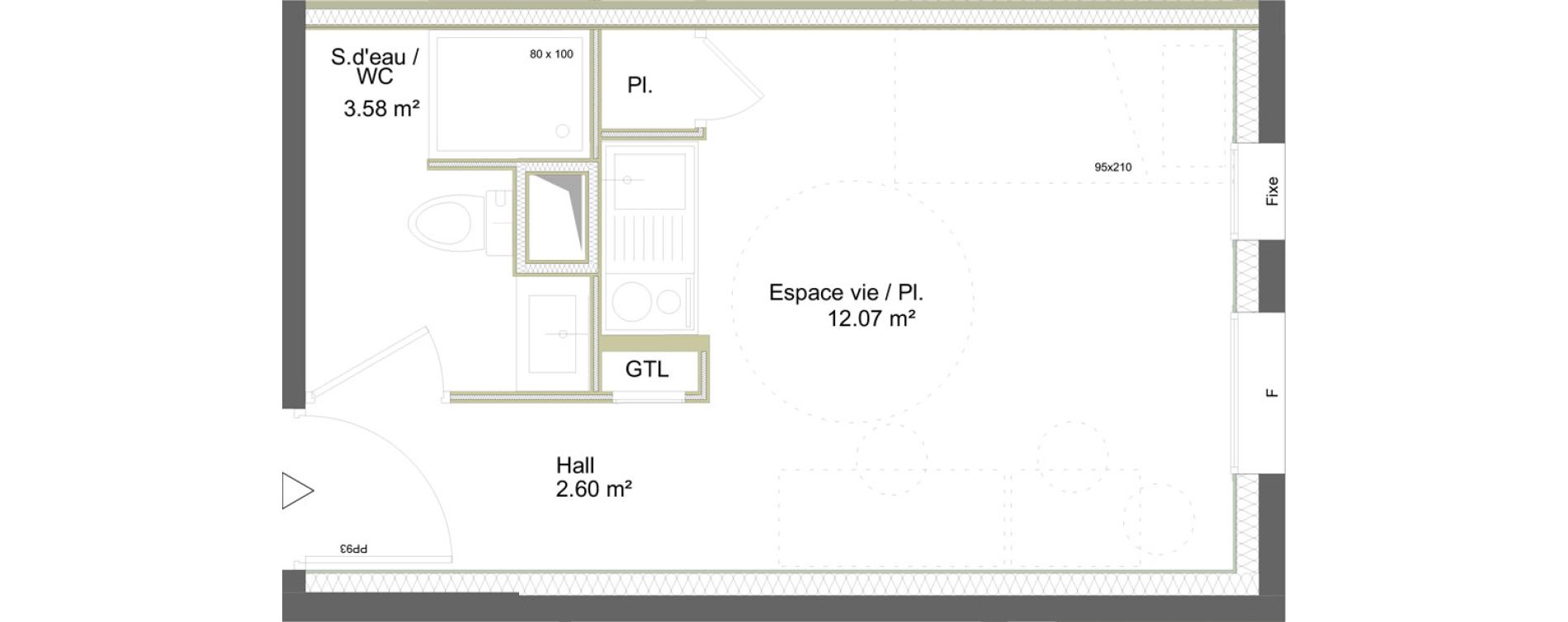 Appartement T1 meubl&eacute; de 18,25 m2 &agrave; Saint-&Eacute;tienne La marandini&egrave;re