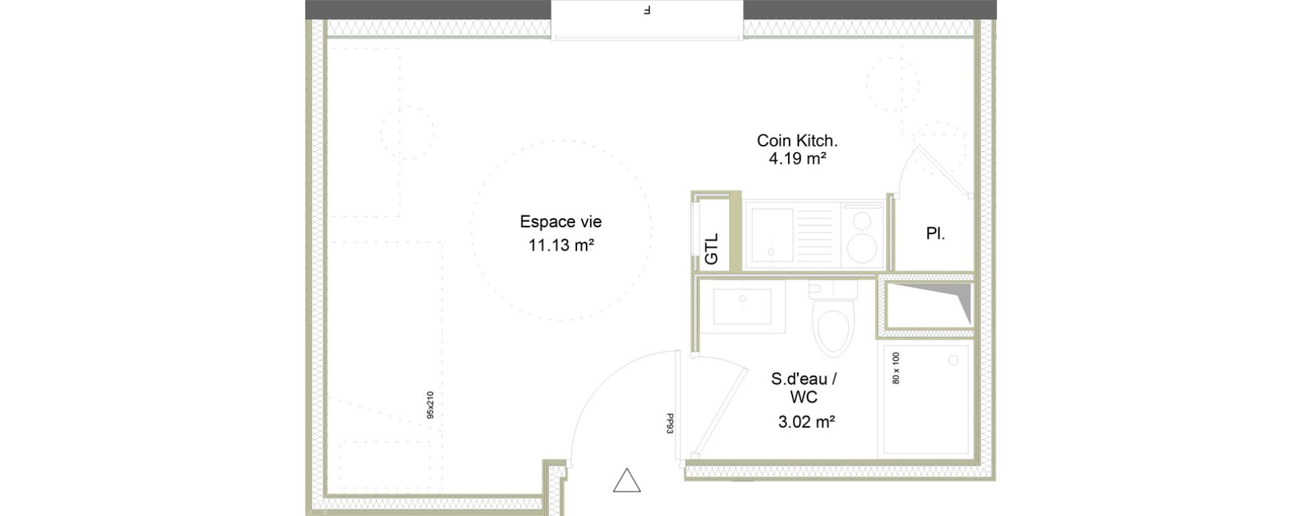 Appartement T1 meubl&eacute; de 18,34 m2 &agrave; Saint-&Eacute;tienne La marandini&egrave;re