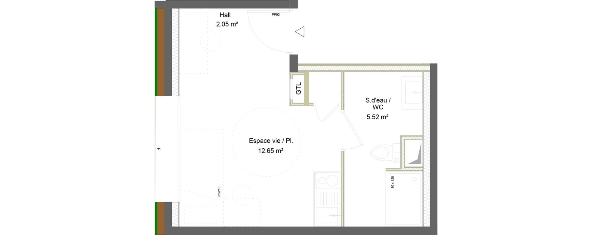 Appartement T1 meubl&eacute; de 20,22 m2 &agrave; Saint-&Eacute;tienne La marandini&egrave;re