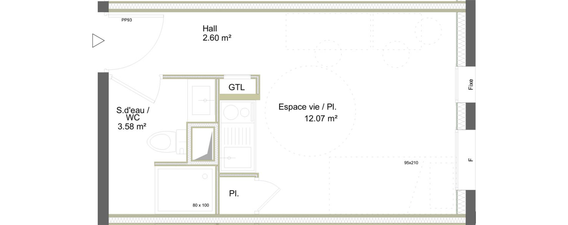 Appartement T1 meubl&eacute; de 18,25 m2 &agrave; Saint-&Eacute;tienne La marandini&egrave;re