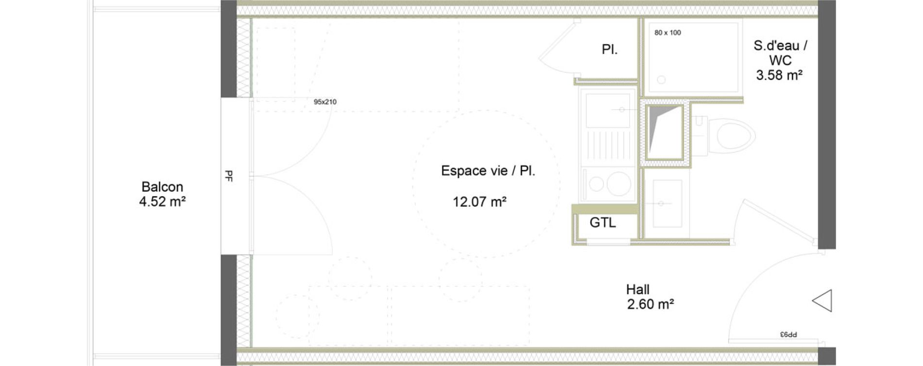 Appartement T1 meubl&eacute; de 18,25 m2 &agrave; Saint-&Eacute;tienne La marandini&egrave;re