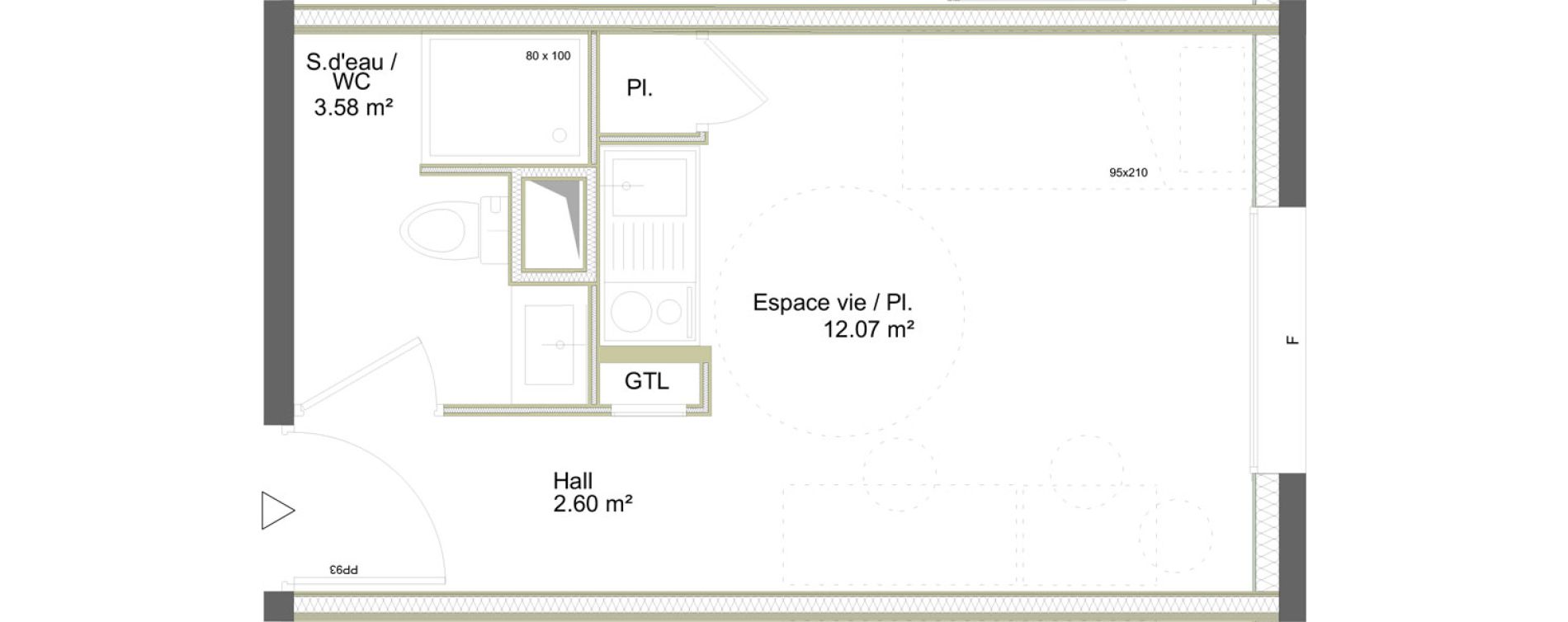 Appartement T1 meubl&eacute; de 18,25 m2 &agrave; Saint-&Eacute;tienne La marandini&egrave;re