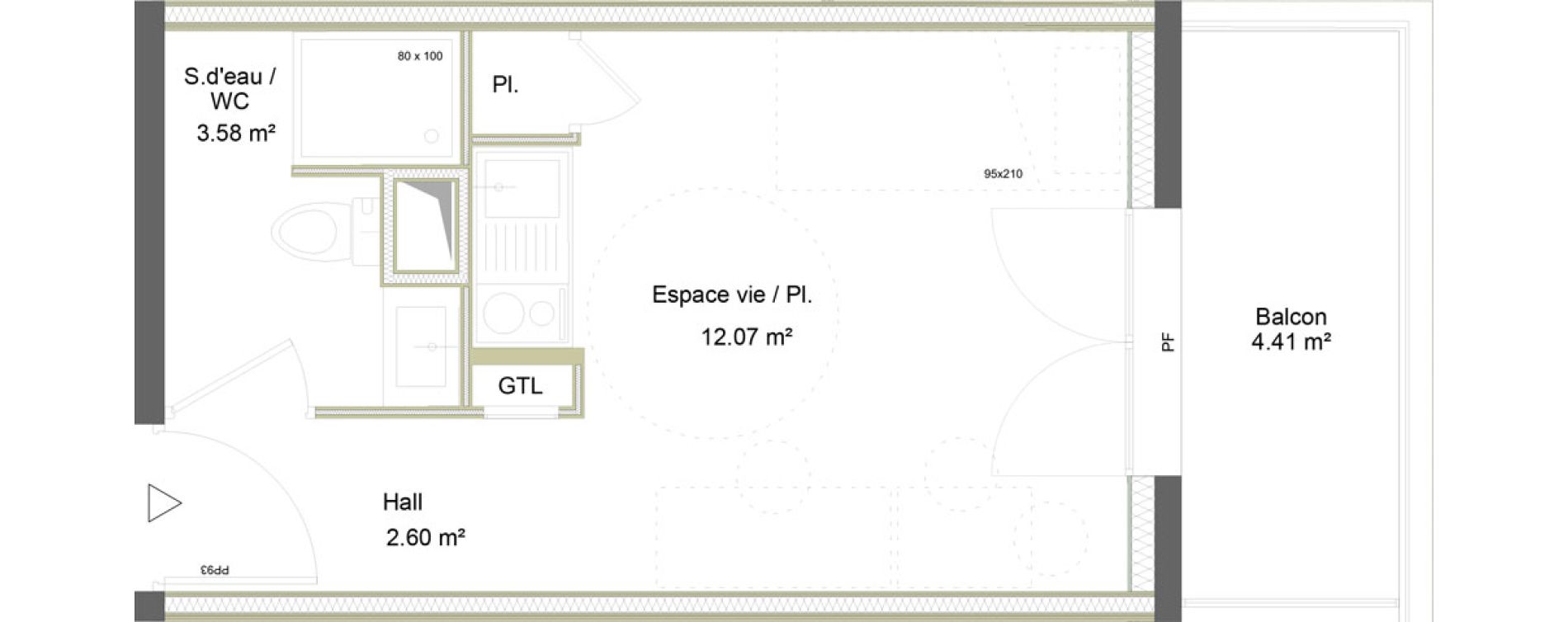 Appartement T1 meubl&eacute; de 18,25 m2 &agrave; Saint-&Eacute;tienne La marandini&egrave;re