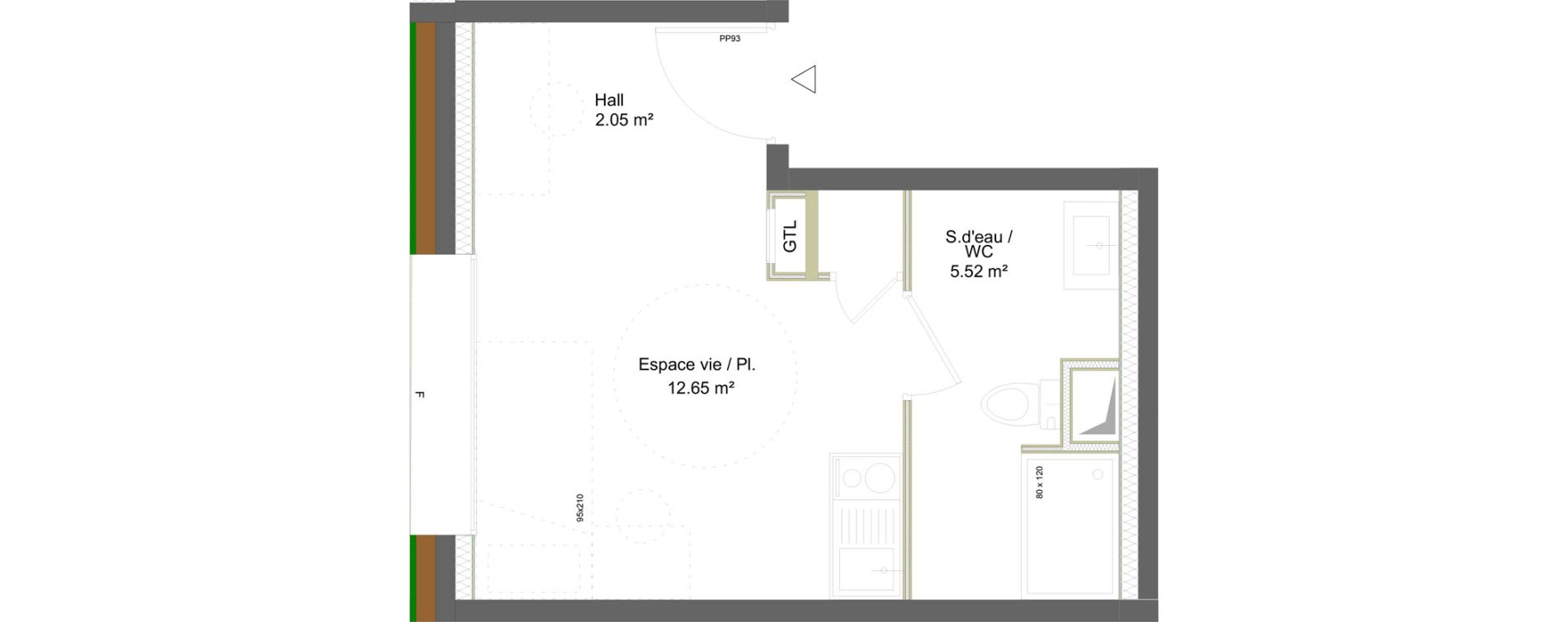 Appartement T1 meubl&eacute; de 20,22 m2 &agrave; Saint-&Eacute;tienne La marandini&egrave;re