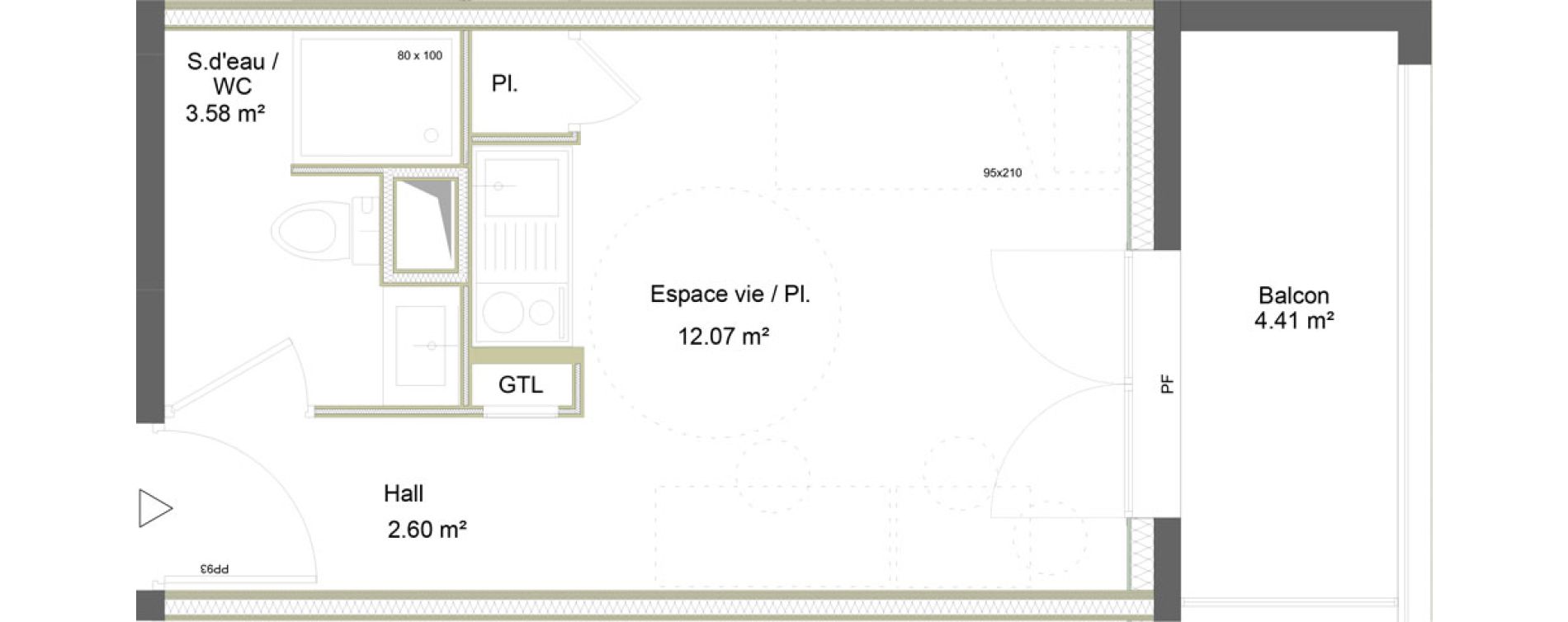 Appartement T1 meubl&eacute; de 18,25 m2 &agrave; Saint-&Eacute;tienne La marandini&egrave;re