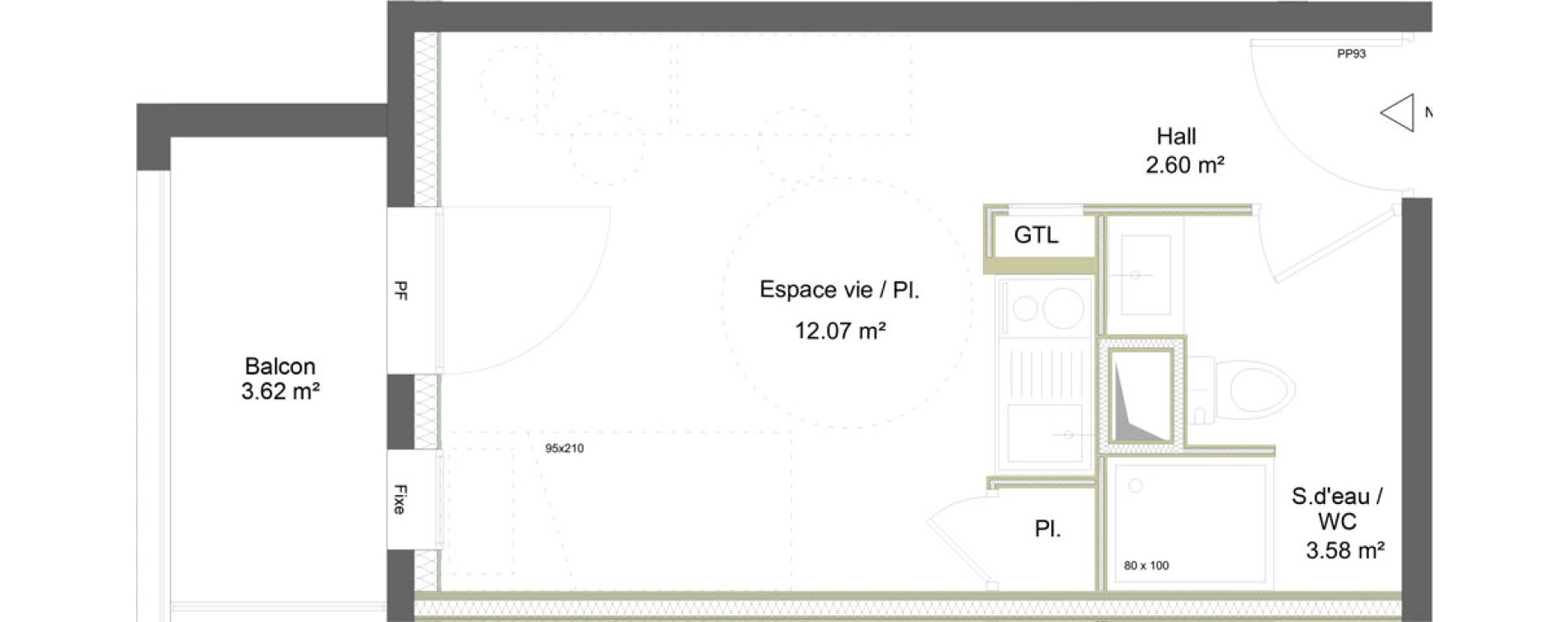 Appartement T1 meubl&eacute; de 18,25 m2 &agrave; Saint-&Eacute;tienne La marandini&egrave;re