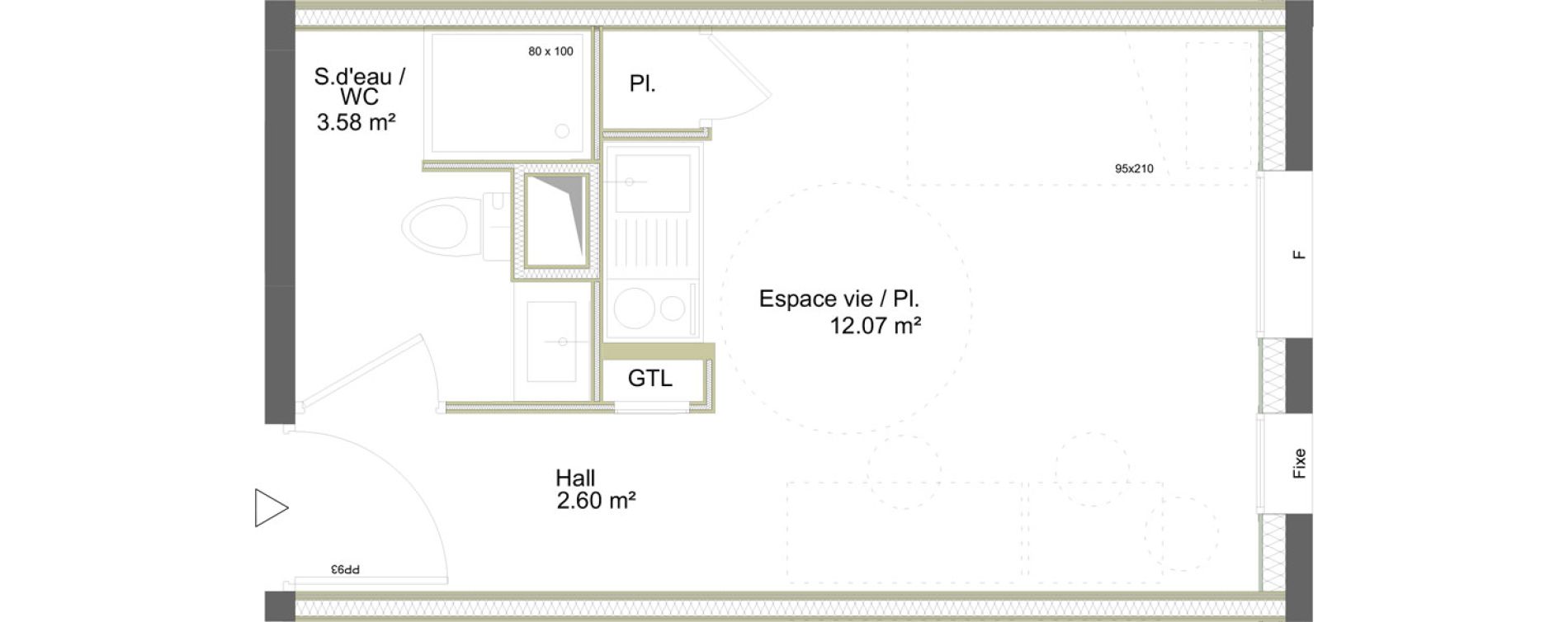 Appartement T1 meubl&eacute; de 18,25 m2 &agrave; Saint-&Eacute;tienne La marandini&egrave;re