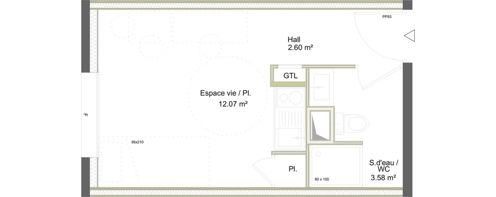 Appartement T1 meubl&eacute; de 18,25 m2 &agrave; Saint-&Eacute;tienne La marandini&egrave;re