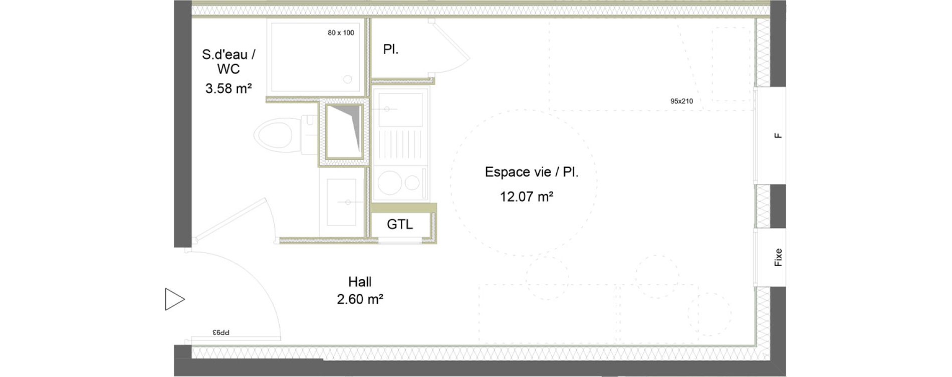 Appartement T1 meubl&eacute; de 18,25 m2 &agrave; Saint-&Eacute;tienne La marandini&egrave;re