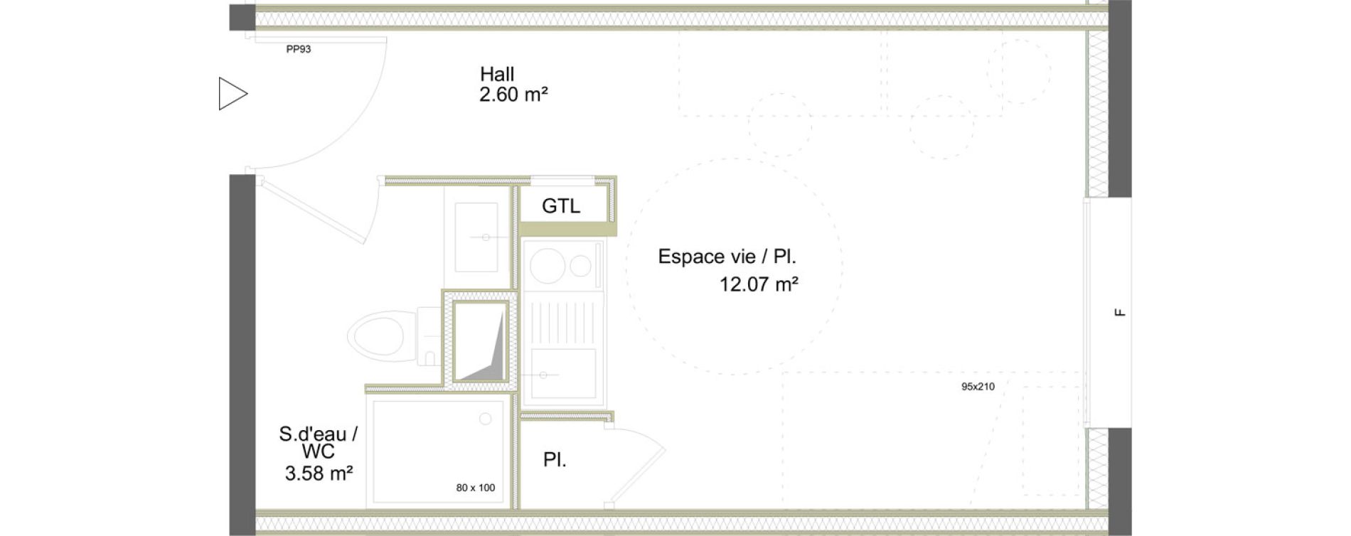 Appartement T1 meubl&eacute; de 18,25 m2 &agrave; Saint-&Eacute;tienne La marandini&egrave;re