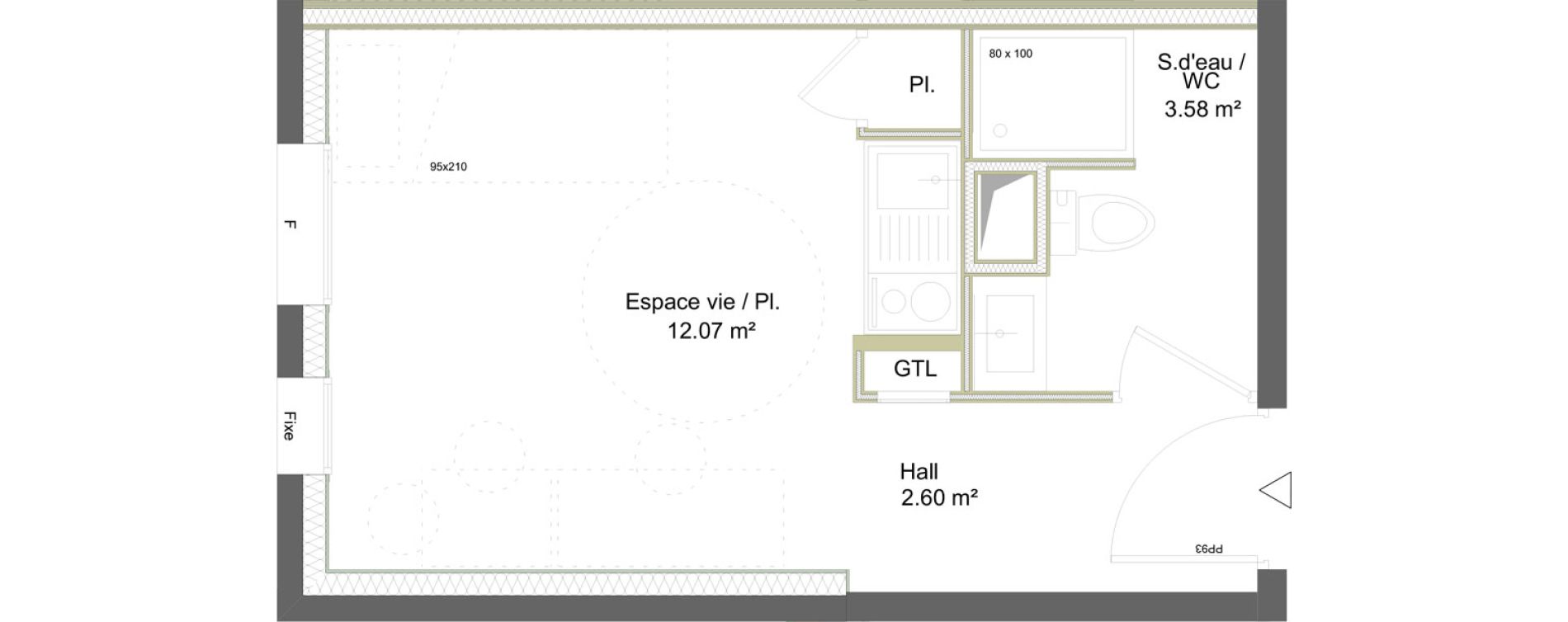 Appartement T1 meubl&eacute; de 18,25 m2 &agrave; Saint-&Eacute;tienne La marandini&egrave;re