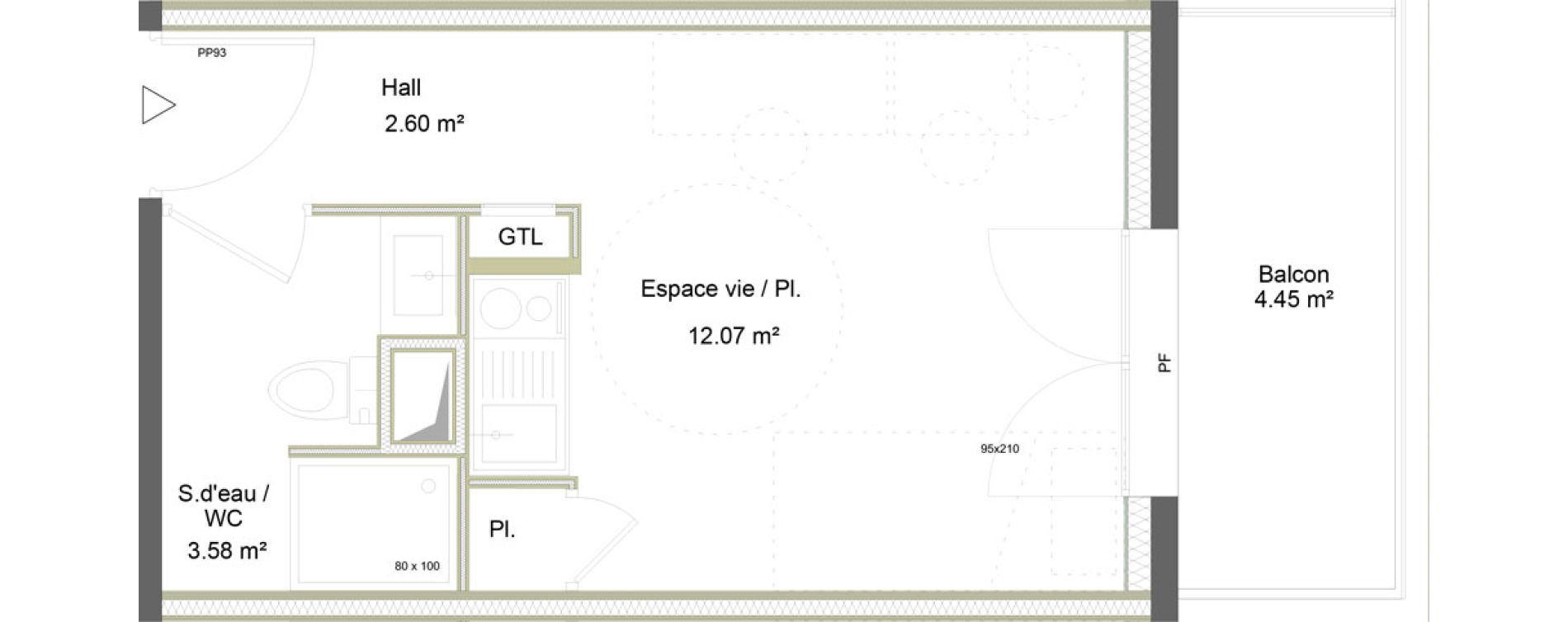 Appartement T1 meubl&eacute; de 18,25 m2 &agrave; Saint-&Eacute;tienne La marandini&egrave;re