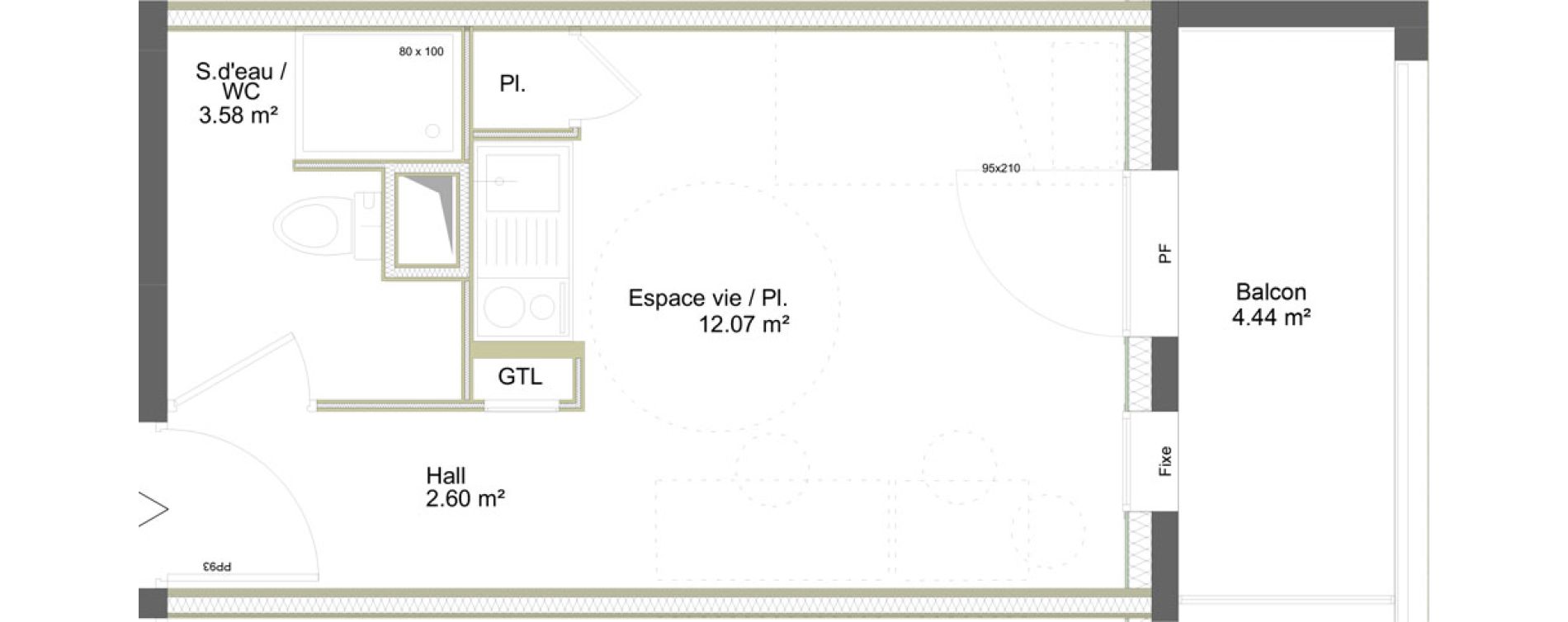 Appartement T1 meubl&eacute; de 18,25 m2 &agrave; Saint-&Eacute;tienne La marandini&egrave;re