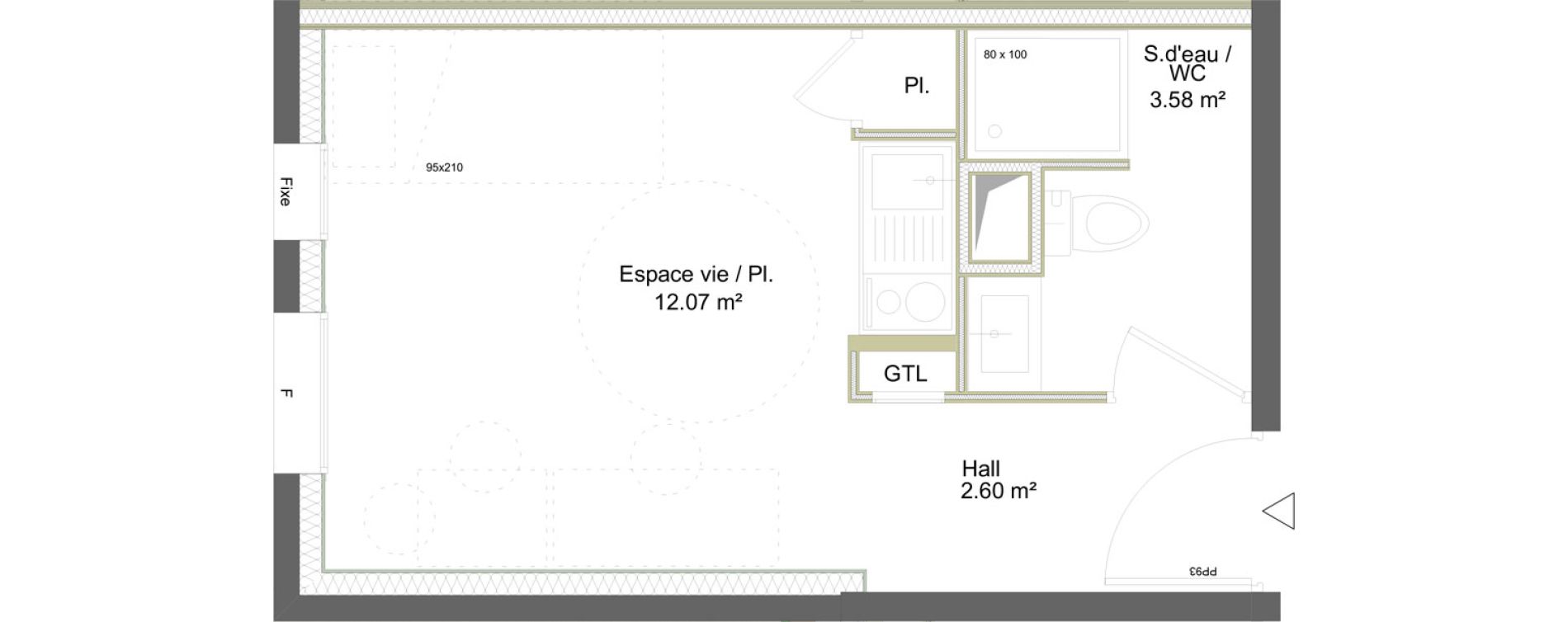 Appartement T1 meubl&eacute; de 18,25 m2 &agrave; Saint-&Eacute;tienne La marandini&egrave;re