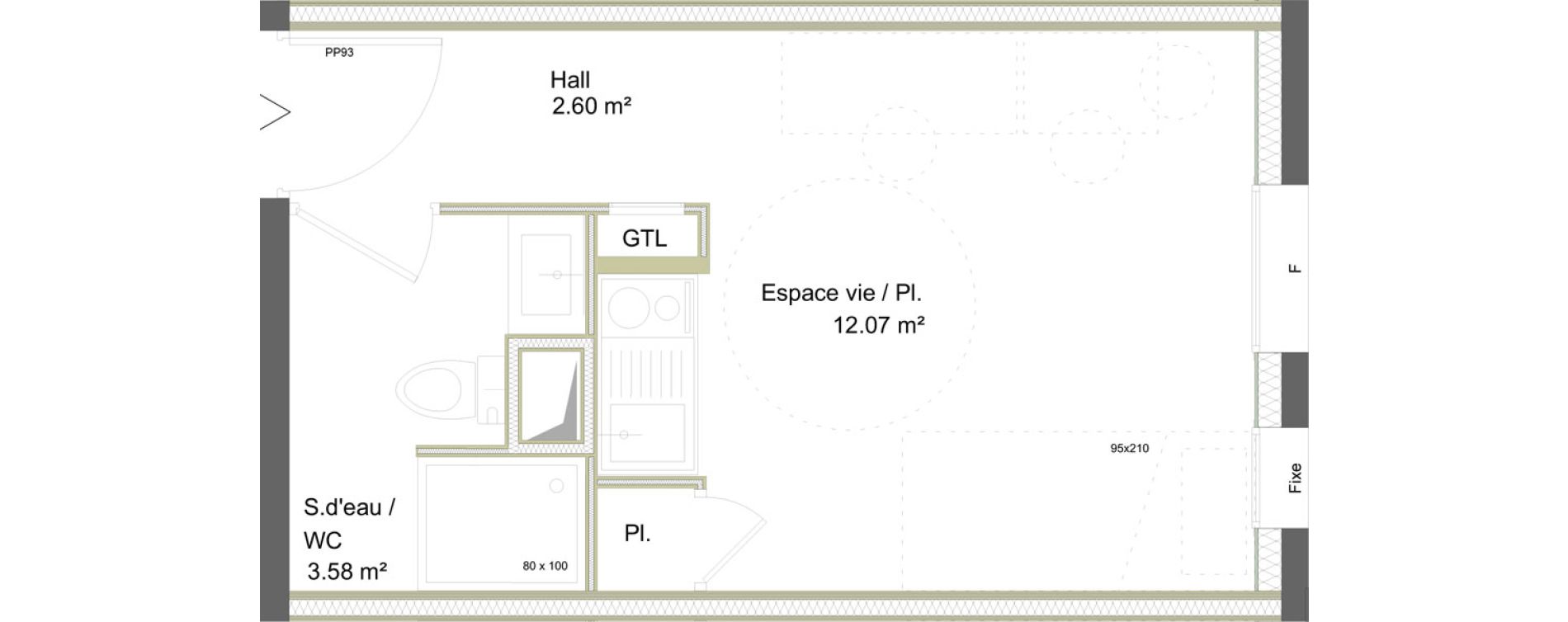 Appartement T1 meubl&eacute; de 18,25 m2 &agrave; Saint-&Eacute;tienne La marandini&egrave;re