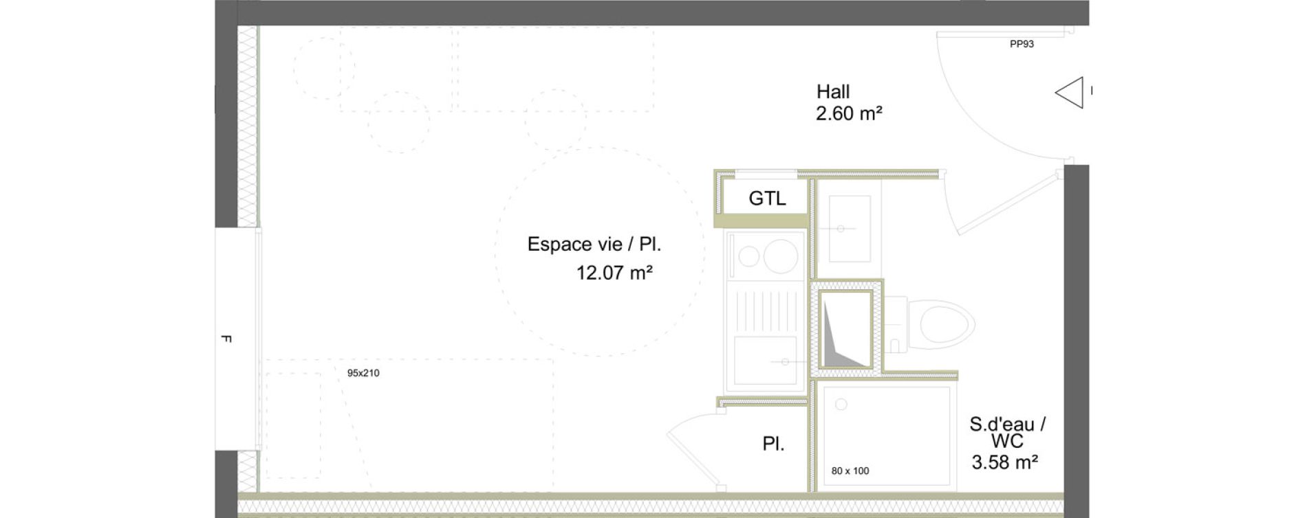 Appartement T1 meubl&eacute; de 18,25 m2 &agrave; Saint-&Eacute;tienne La marandini&egrave;re