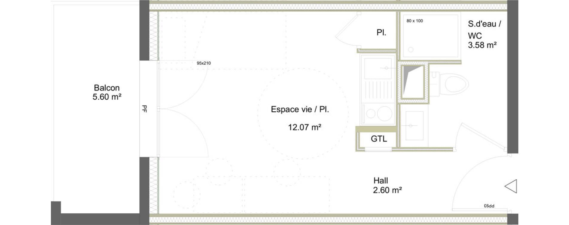 Appartement T1 meubl&eacute; de 18,25 m2 &agrave; Saint-&Eacute;tienne La marandini&egrave;re